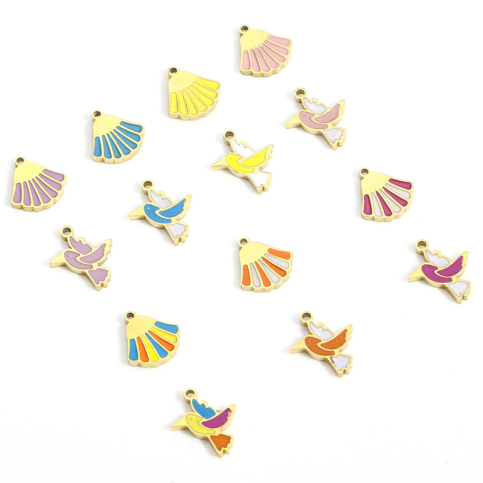 Image de 1 Pièce Breloques en 316L Acier Inoxydable Élégant Oiseau Plaqué Or Véritable 18K Multicolore Coquilles Émail