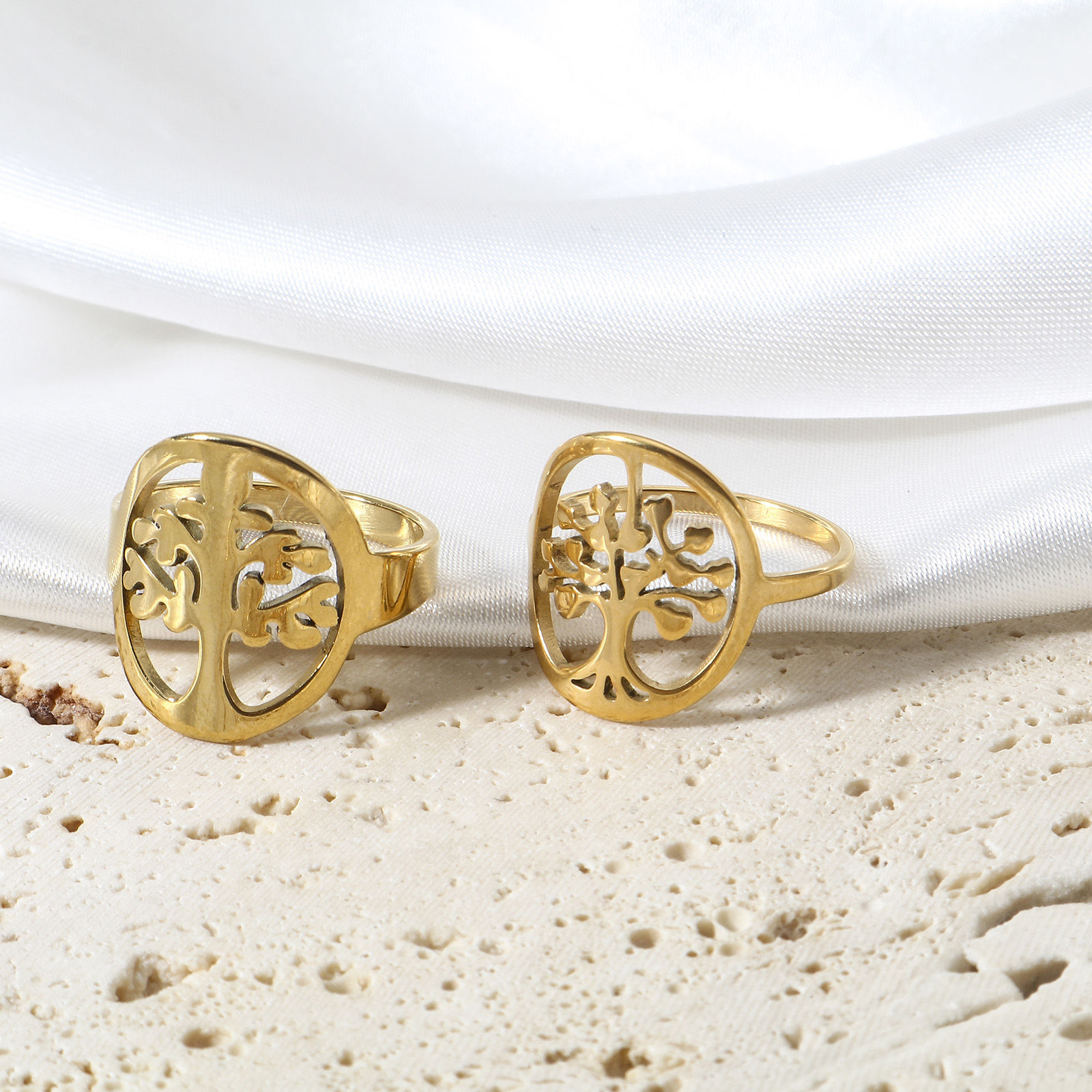 Picture of 304 Stainless Steel Unadjustable Rings Gold Plated Tree Of Life Flower