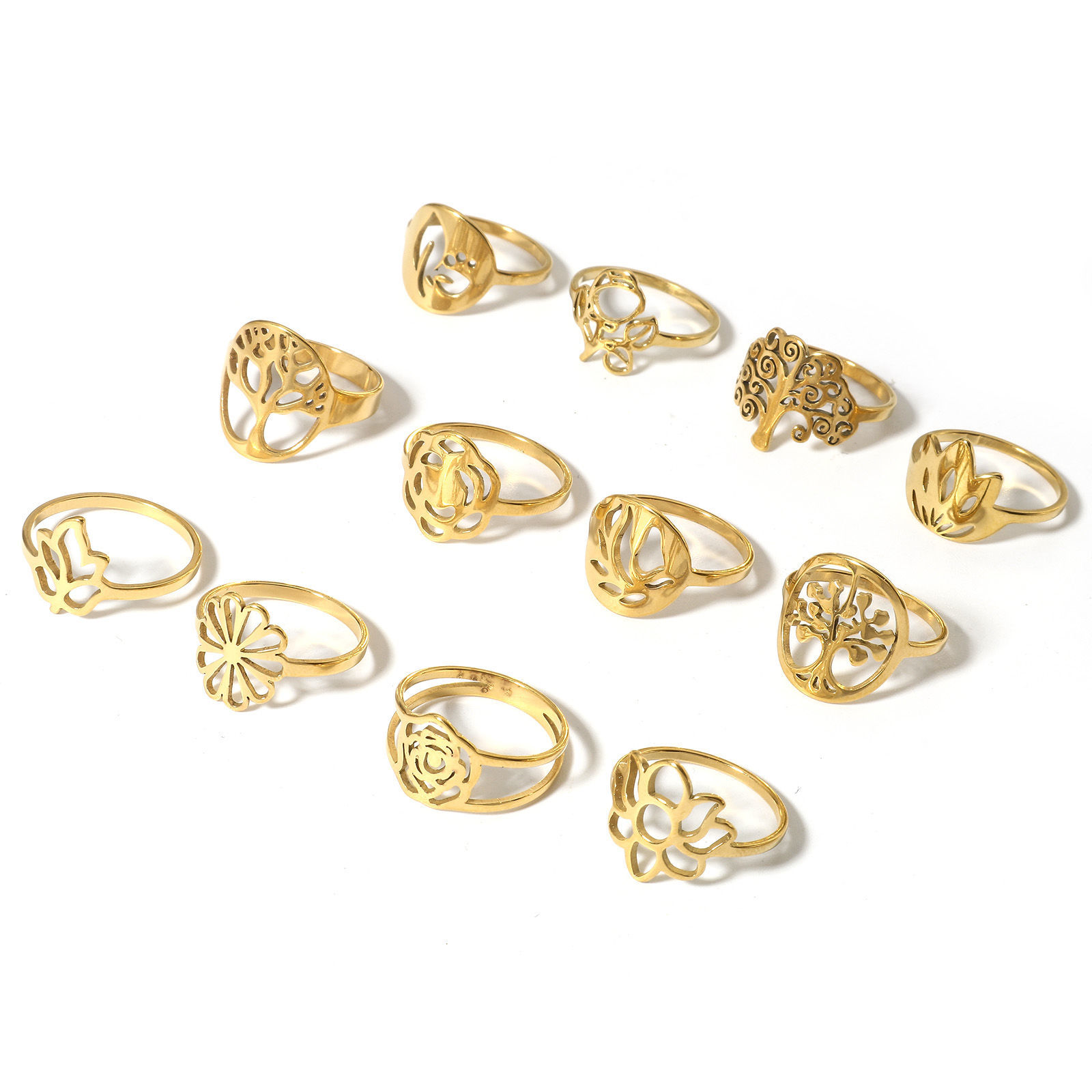 Picture of 304 Stainless Steel Unadjustable Rings Gold Plated Tree Of Life Flower