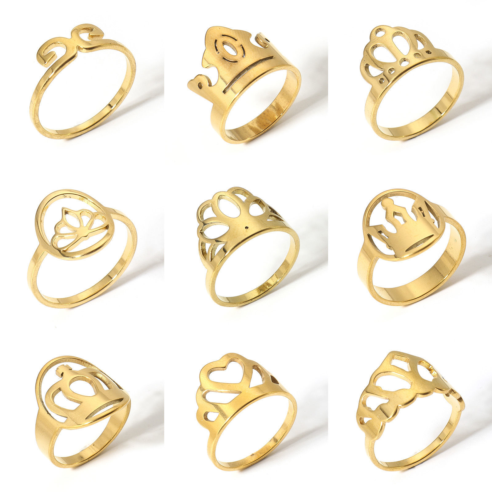 Picture of 304 Stainless Steel Unadjustable Rings Gold Plated Crown