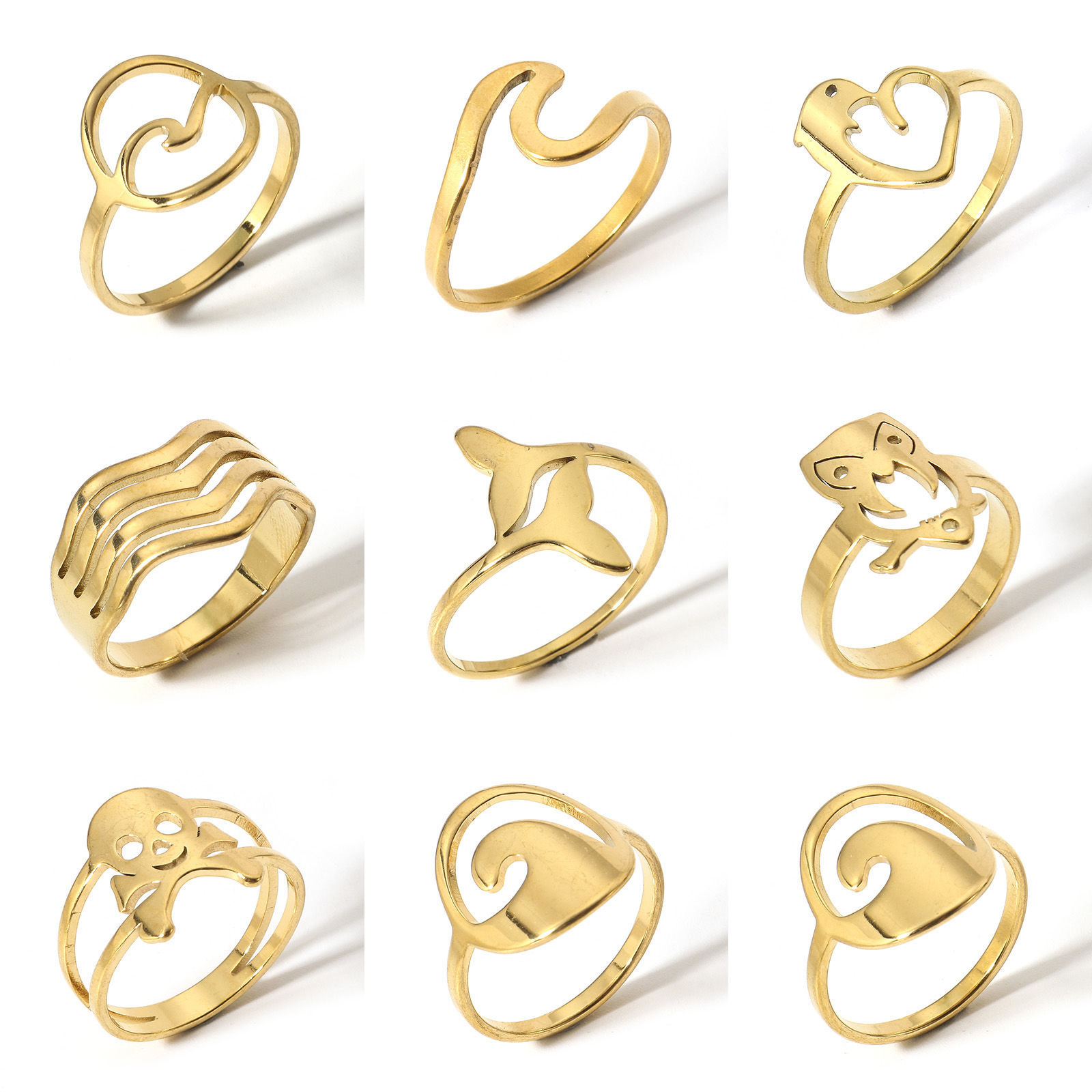 Picture of 304 Stainless Steel Unadjustable Rings Gold Plated Wave
