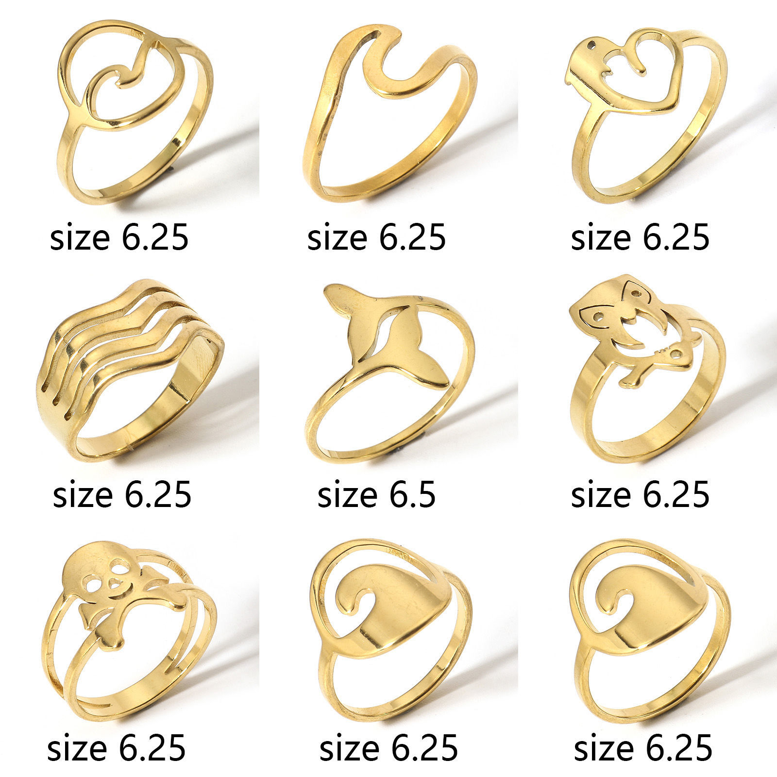 Picture of 304 Stainless Steel Unadjustable Rings Gold Plated Wave