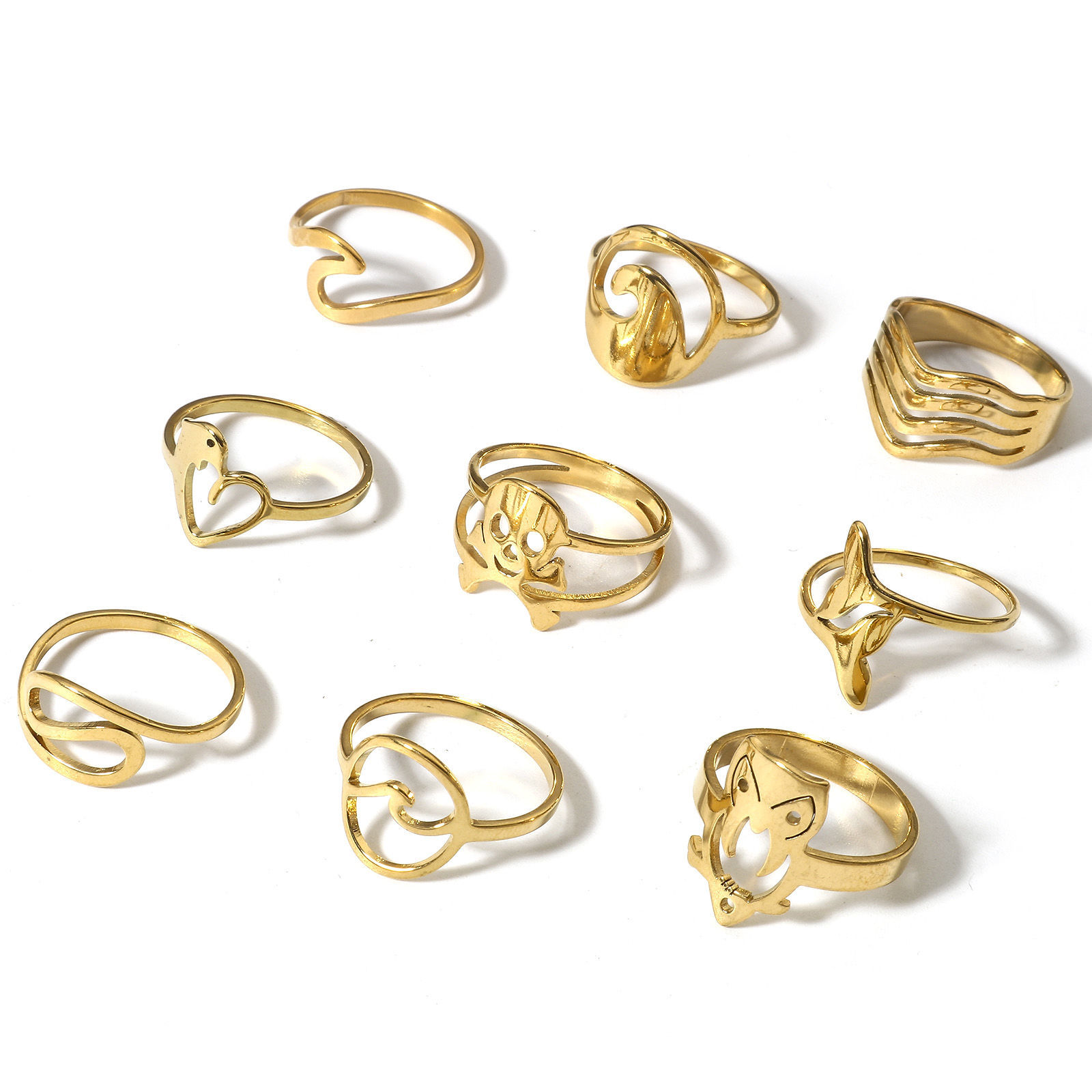 Picture of 304 Stainless Steel Unadjustable Rings Gold Plated Wave