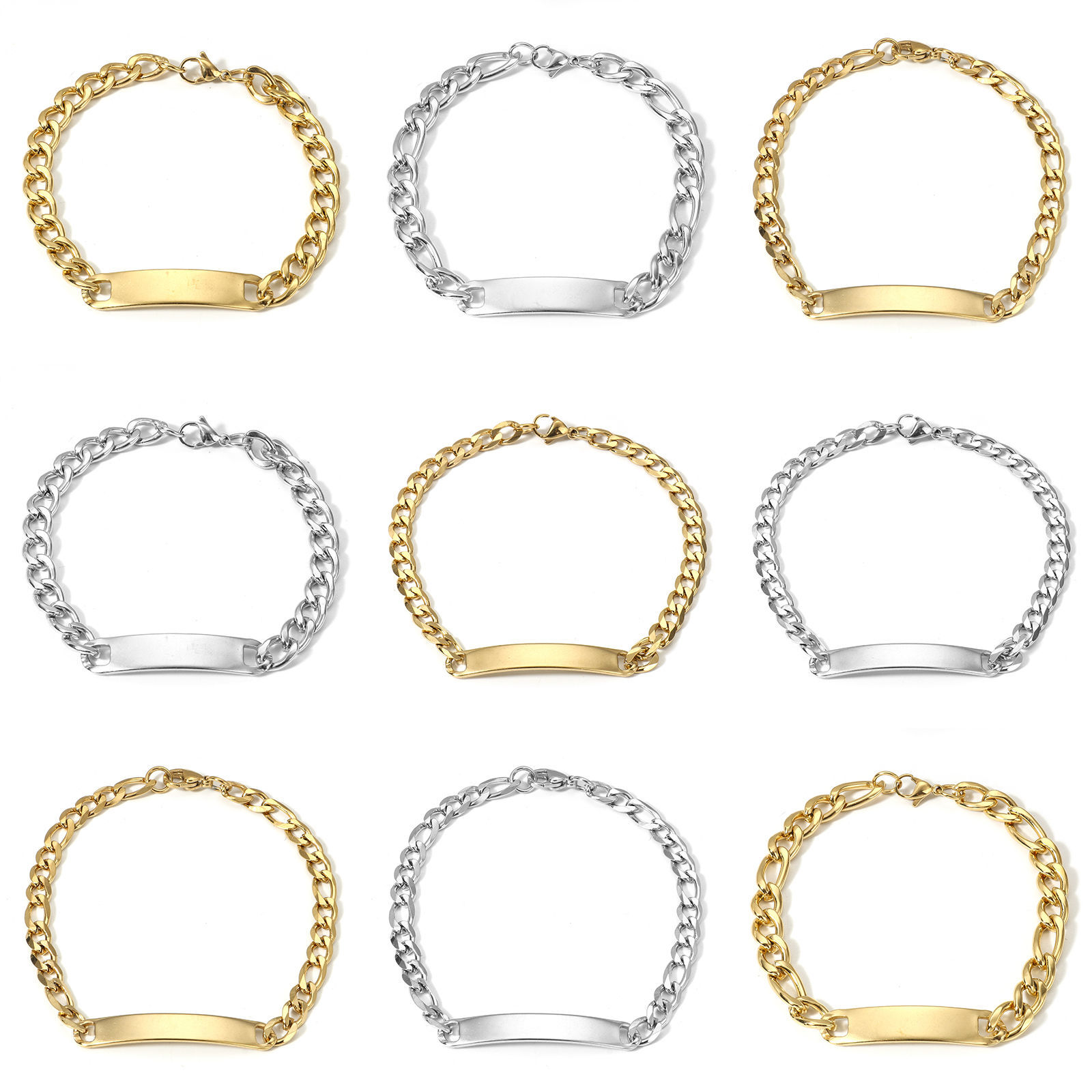 Picture of 304 Stainless Steel Blank Stamping Tags Bracelets Rectangle With Lobster Claw Clasp