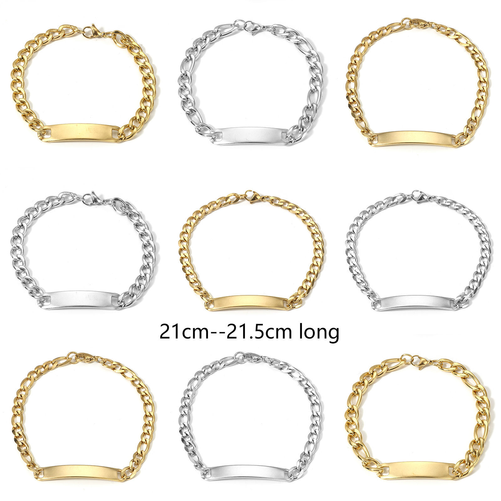 Picture of 304 Stainless Steel Blank Stamping Tags Bracelets Rectangle With Lobster Claw Clasp