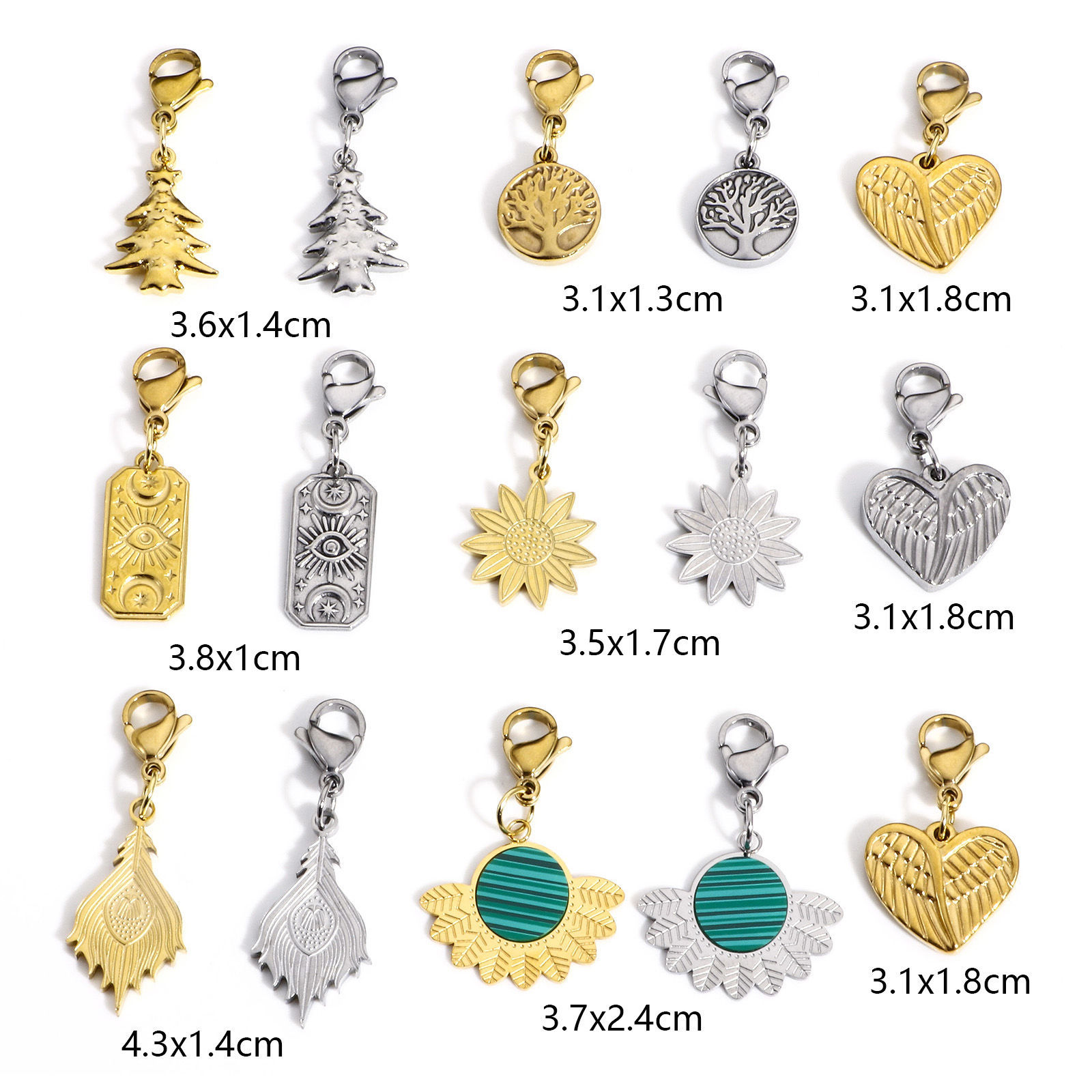 Picture of 304 Stainless Steel Clip On Charms For Vintage Charm Bracelets With Lobster Claw Clasp
