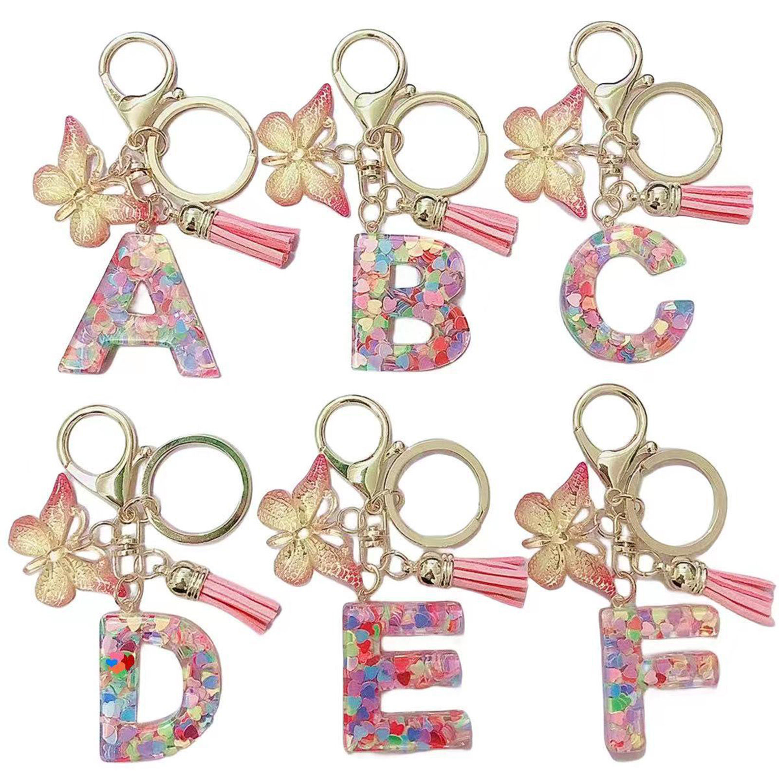 Picture of Resin Stylish Keychain & Keyring Gold Plated Pink Butterfly Animal Initial Alphabet/ Capital Letter Message " A-Z "
