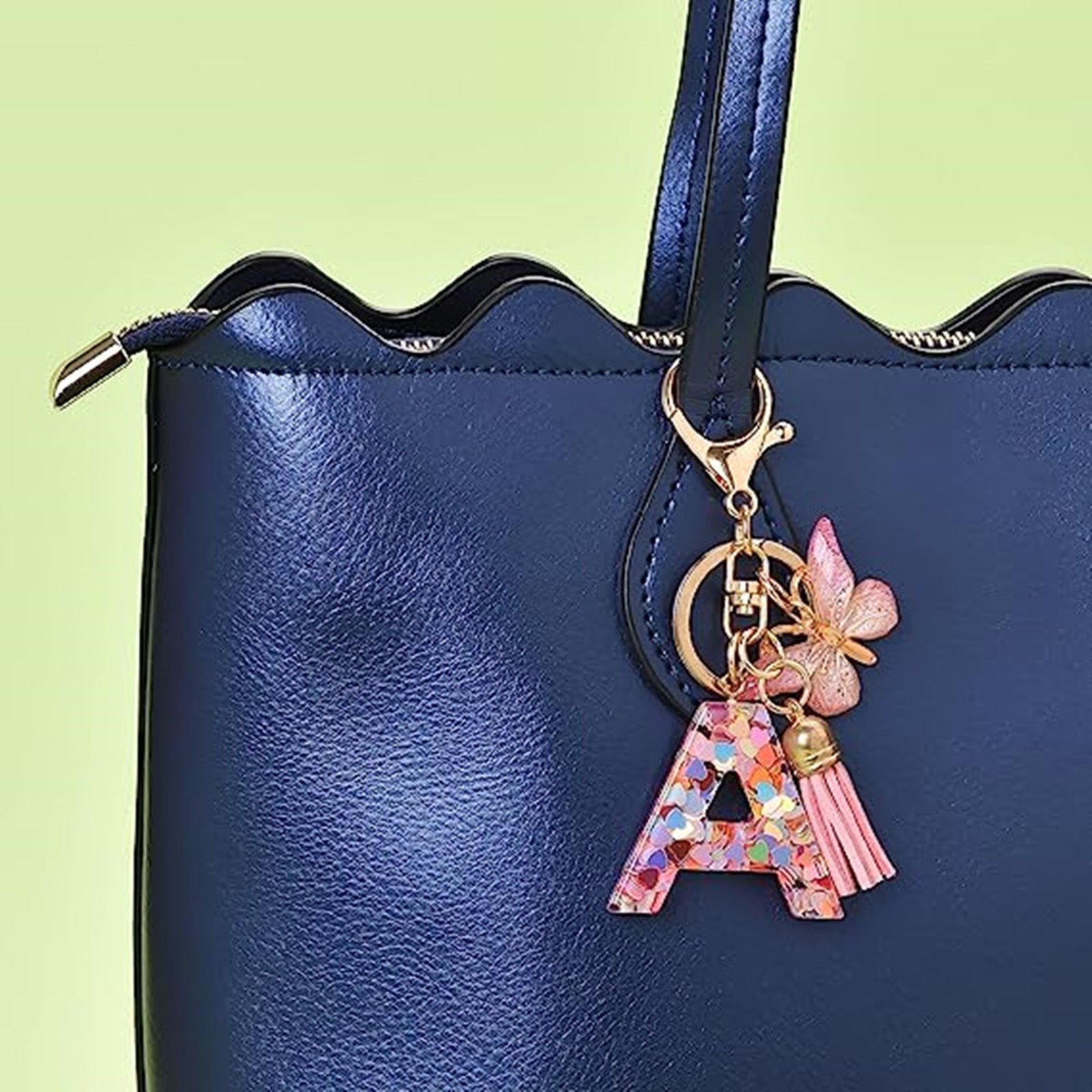 Picture of Resin Stylish Keychain & Keyring Gold Plated Pink Butterfly Animal Initial Alphabet/ Capital Letter Message " A-Z "