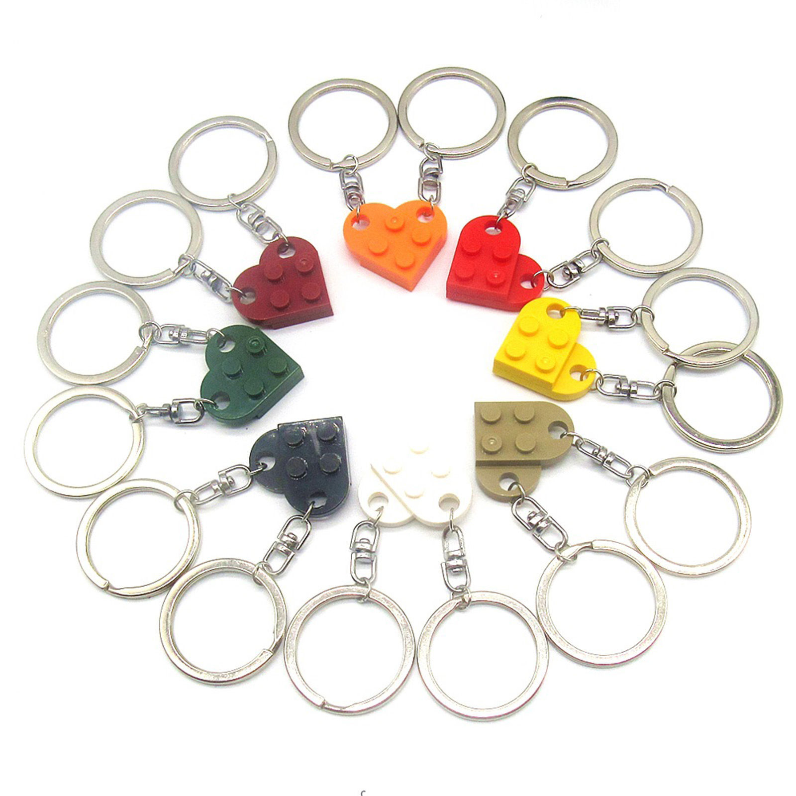 Picture of ABS Splicing Keychain & Keyring Silver Tone Multicolor Heart Building Blocks