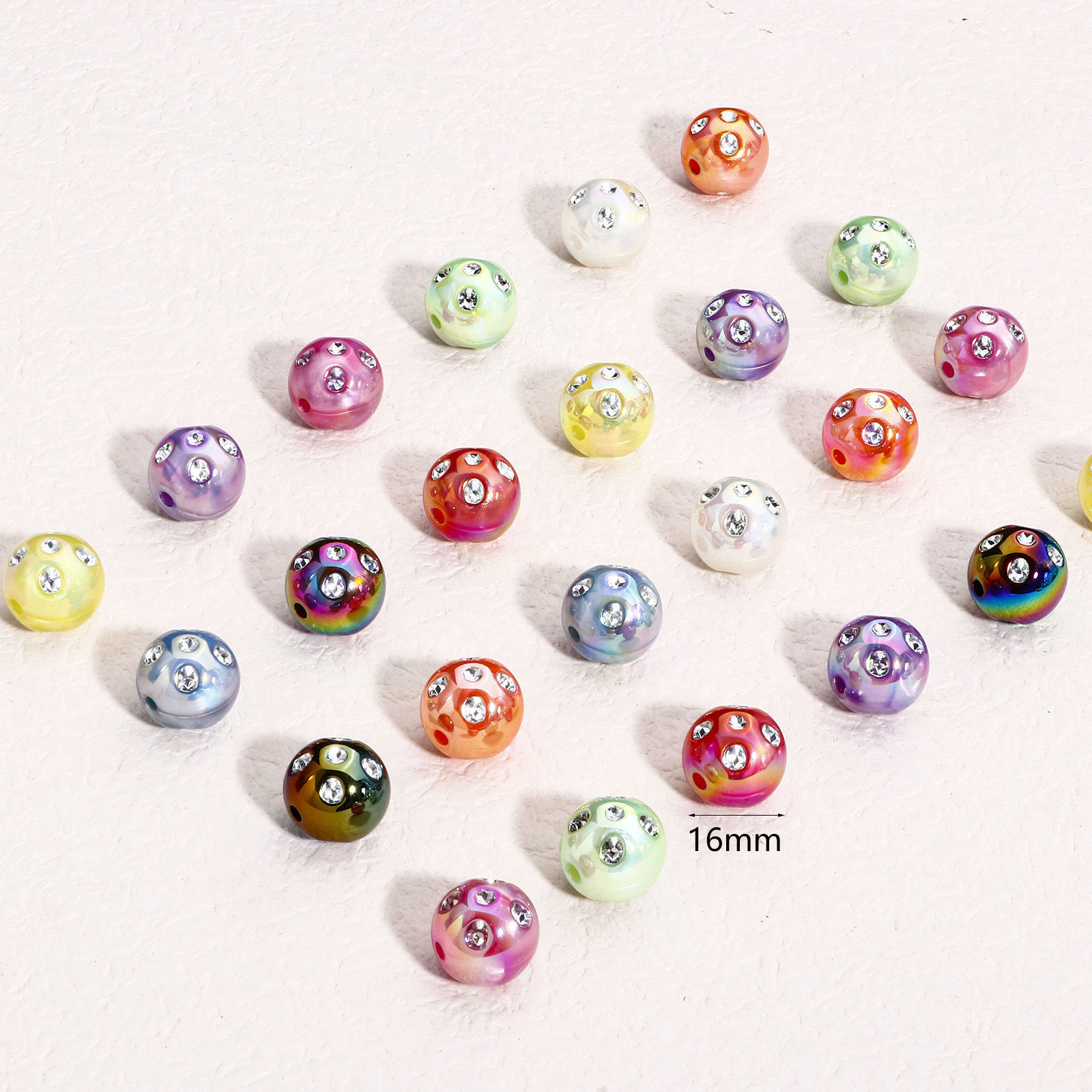 Picture of Acrylic Beads For DIY Jewelry Making Multicolor AB Rainbow Color Round Clear Rhinestone About 16mm Dia.