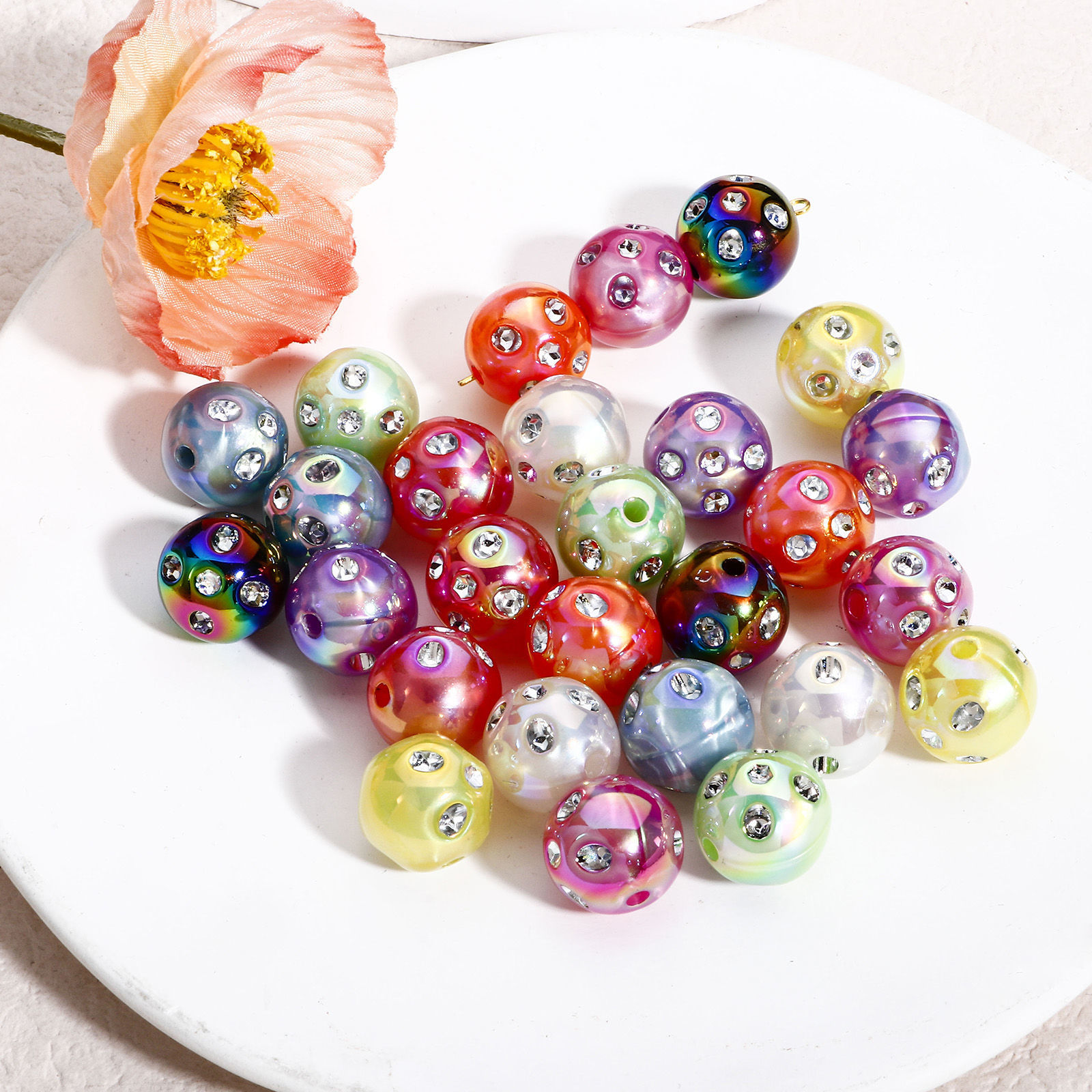 Picture of Acrylic Beads For DIY Jewelry Making Multicolor AB Rainbow Color Round Clear Rhinestone About 16mm Dia.