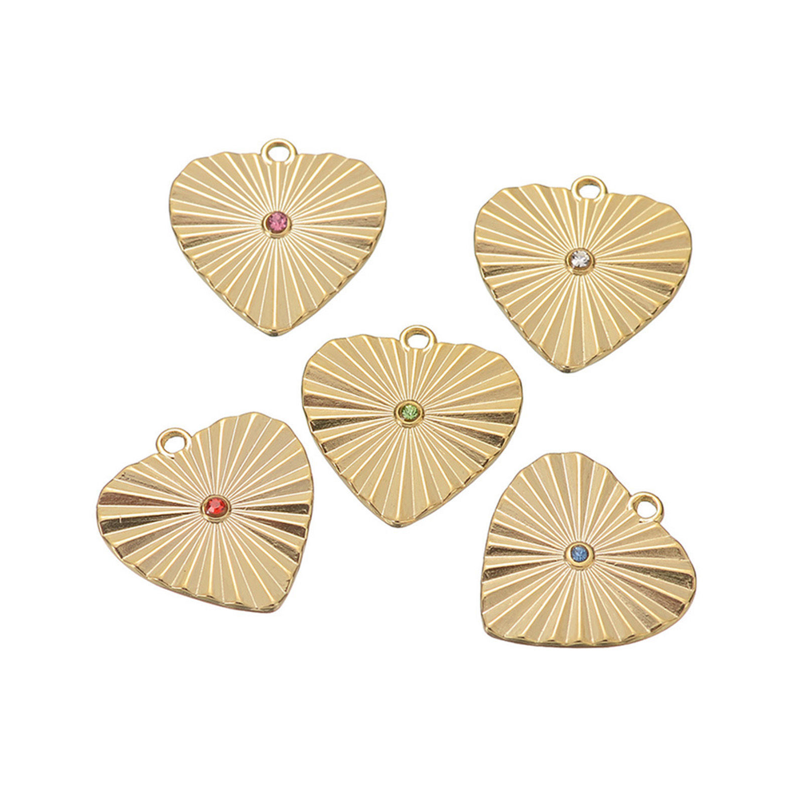 Picture of 304 Stainless Steel & Rhinestone Stylish Charms Gold Plated Heart Stripe Multicolor Rhinestone