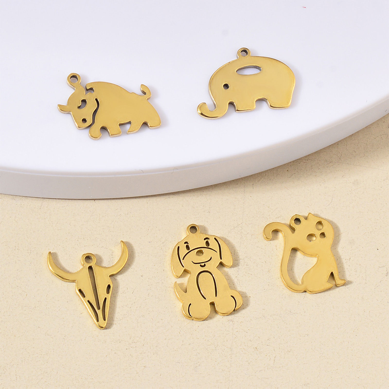 Bild von 5 Stück 304 Edelstahl Niedlich Charms Katze Bunt Hund