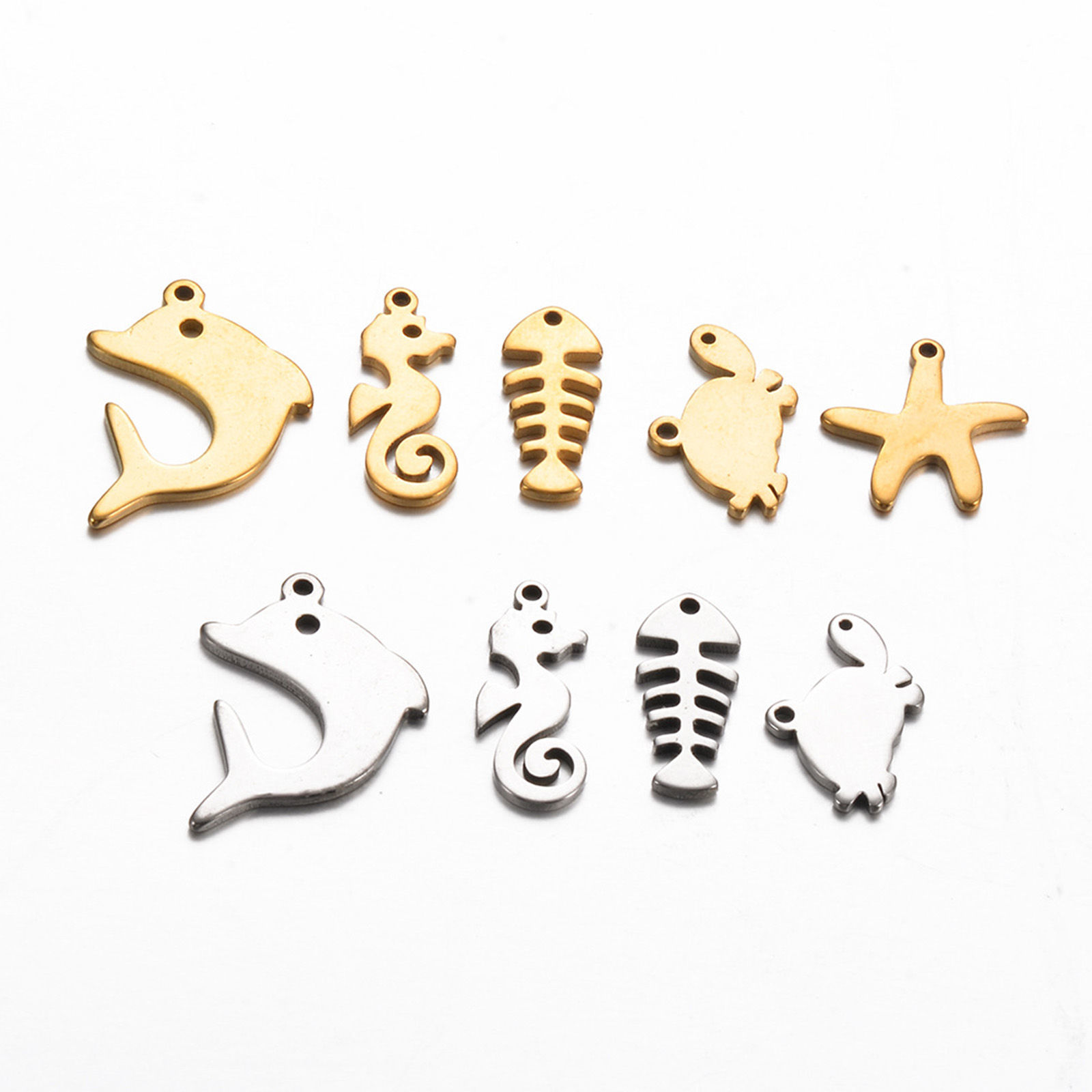 Bild von 5 Stück 304 Edelstahl Ozean Schmuck Charms Delfine Bunt Seesterne