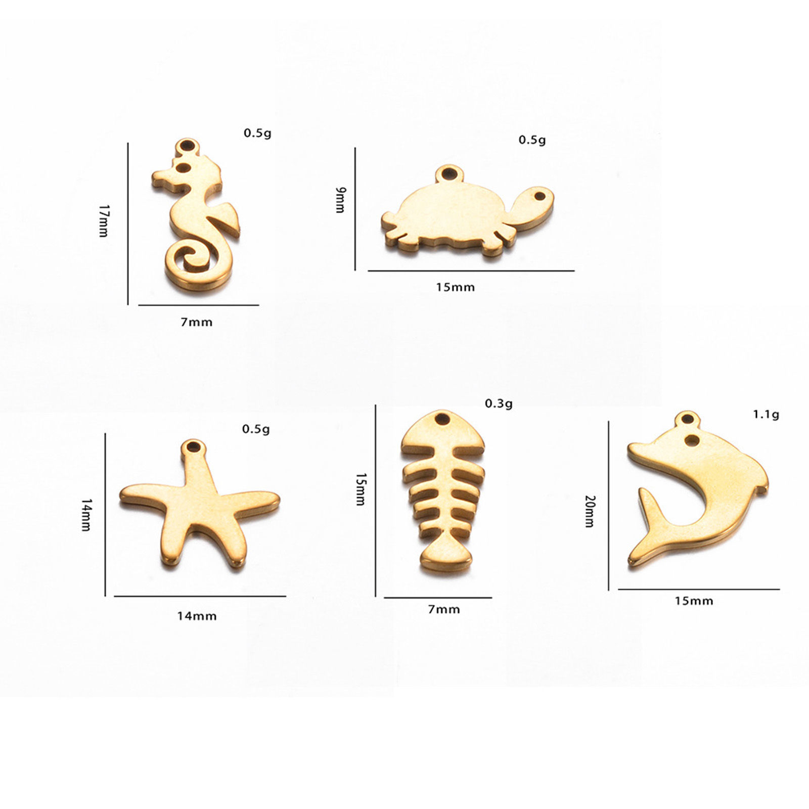 Bild von 5 Stück 304 Edelstahl Ozean Schmuck Charms Delfine Bunt Seesterne
