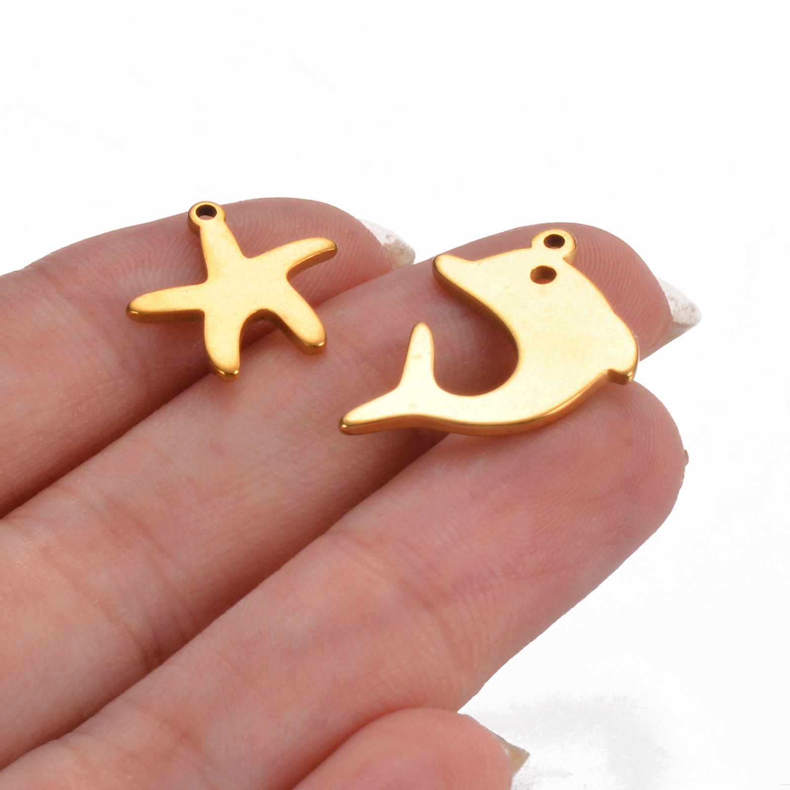 Bild von 5 Stück 304 Edelstahl Ozean Schmuck Charms Delfine Bunt Seesterne