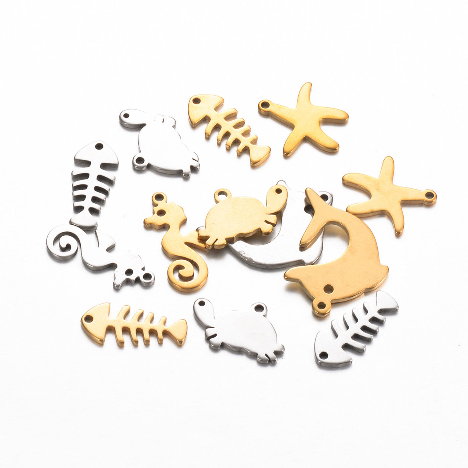 Bild von 5 Stück 304 Edelstahl Ozean Schmuck Charms Delfine Bunt Seesterne