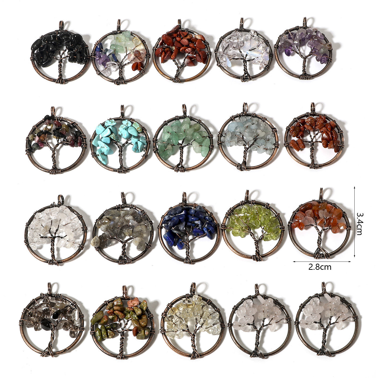 Picture of (Grade B) Gemstone ( Natural ) Wire Wrapped Pendants Antique Copper Round Tree of Life 3.4cm x 2.8cm