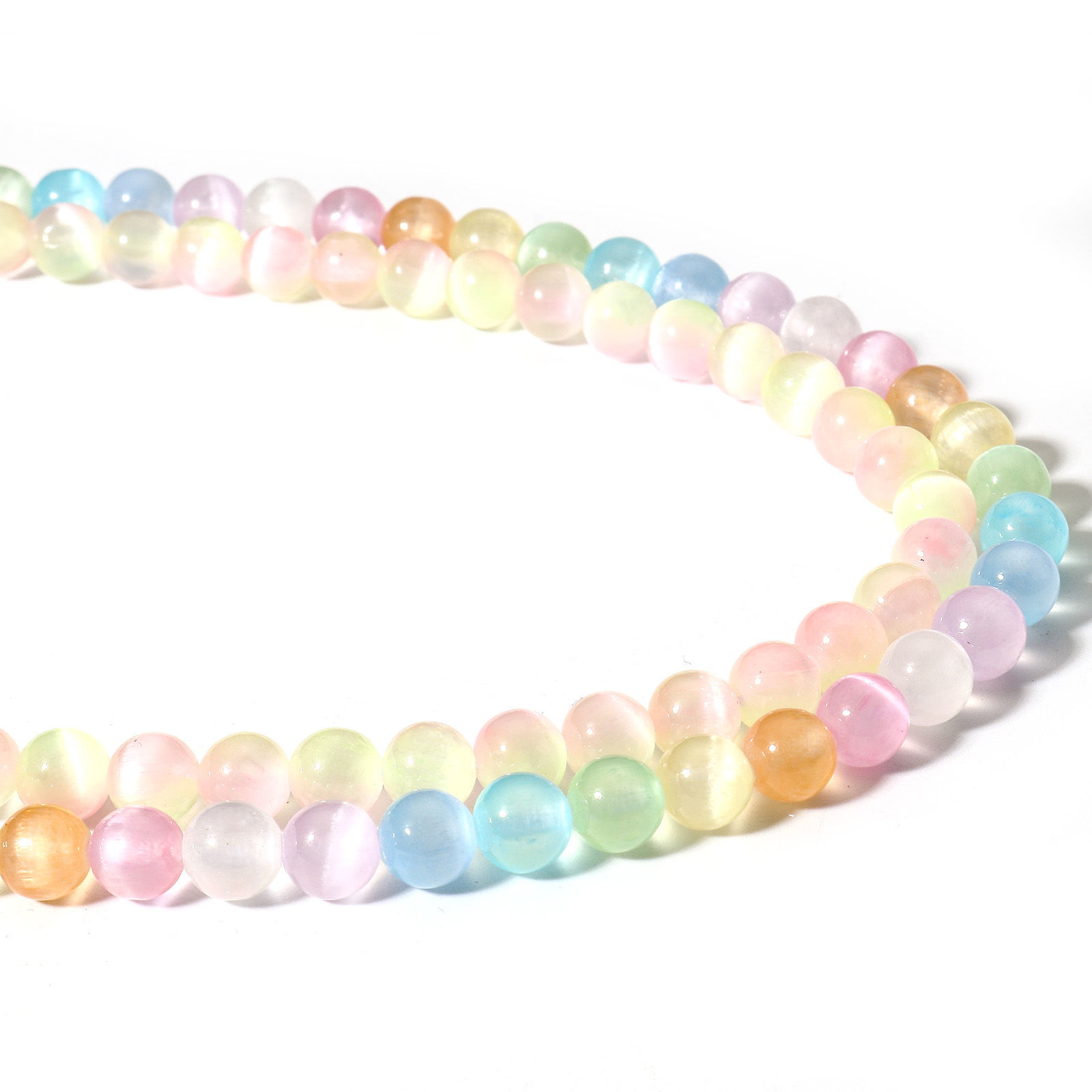 Picture of (Grade A) Cat's Eye Glass ( Natural ) Loose Beads For DIY Jewelry Making Round Multicolor About 7mm Dia.