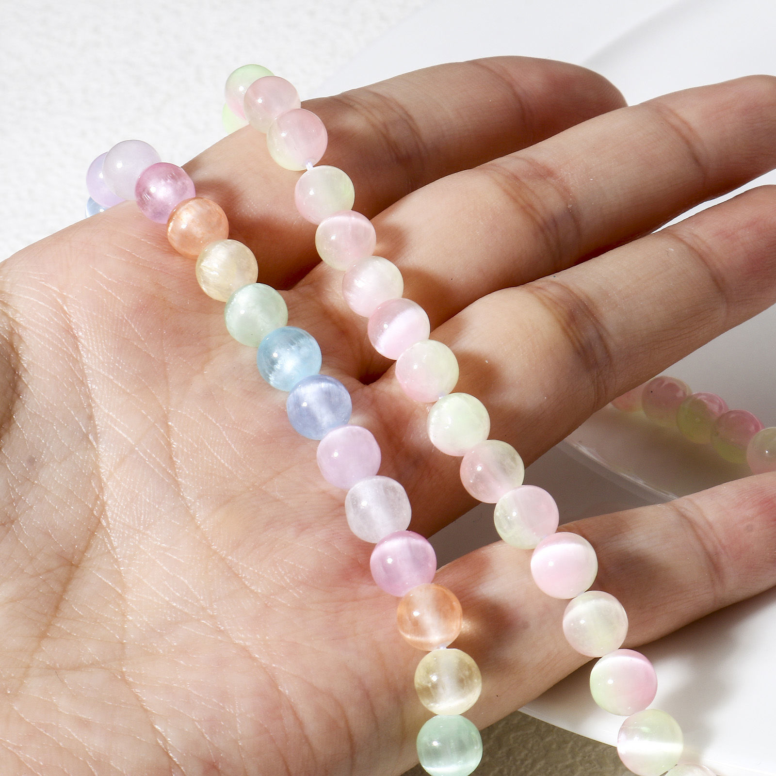 Picture of (Grade A) Cat's Eye Glass ( Natural ) Loose Beads For DIY Jewelry Making Round Multicolor About 7mm Dia.