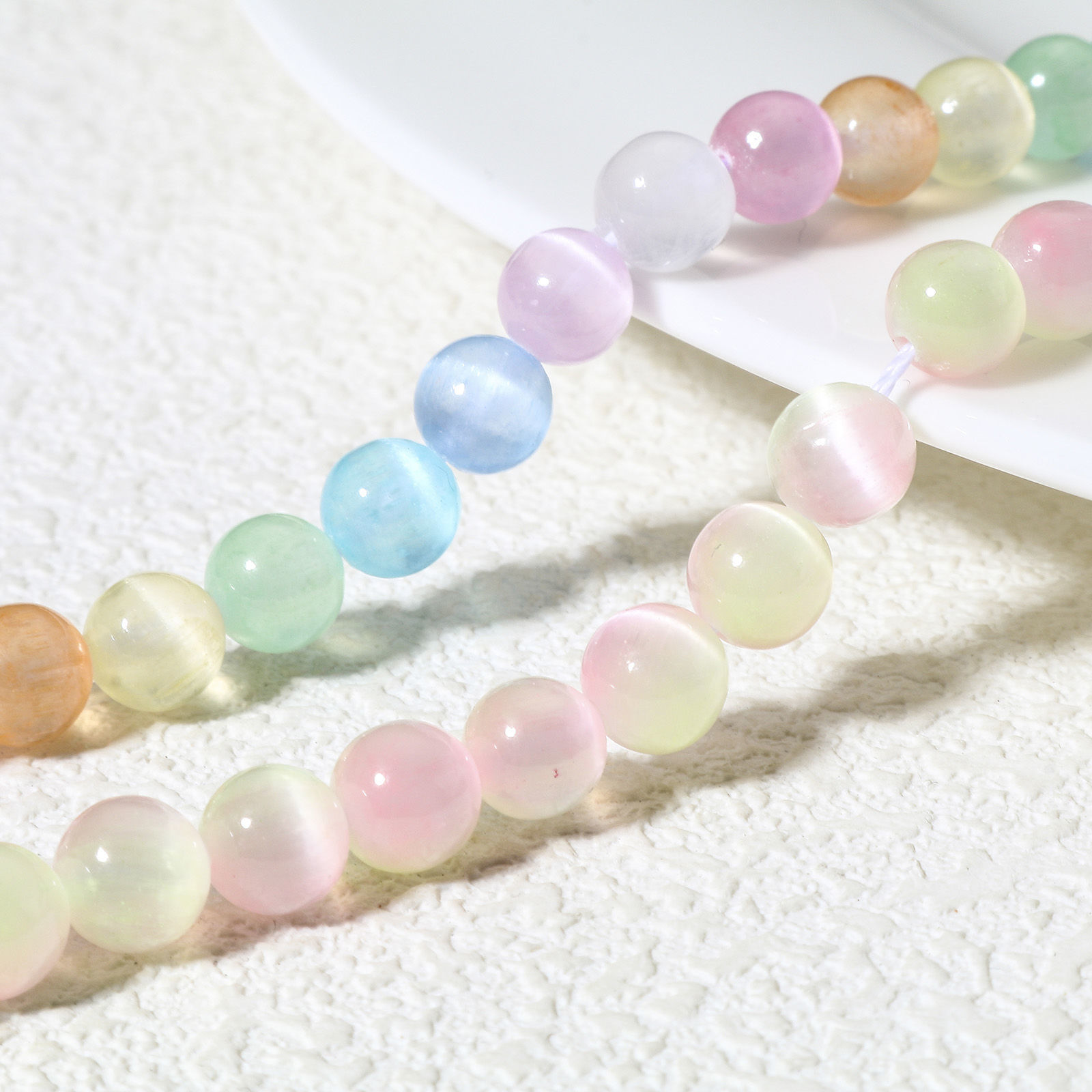 Picture of (Grade A) Cat's Eye Glass ( Natural ) Loose Beads For DIY Jewelry Making Round Multicolor About 7mm Dia.