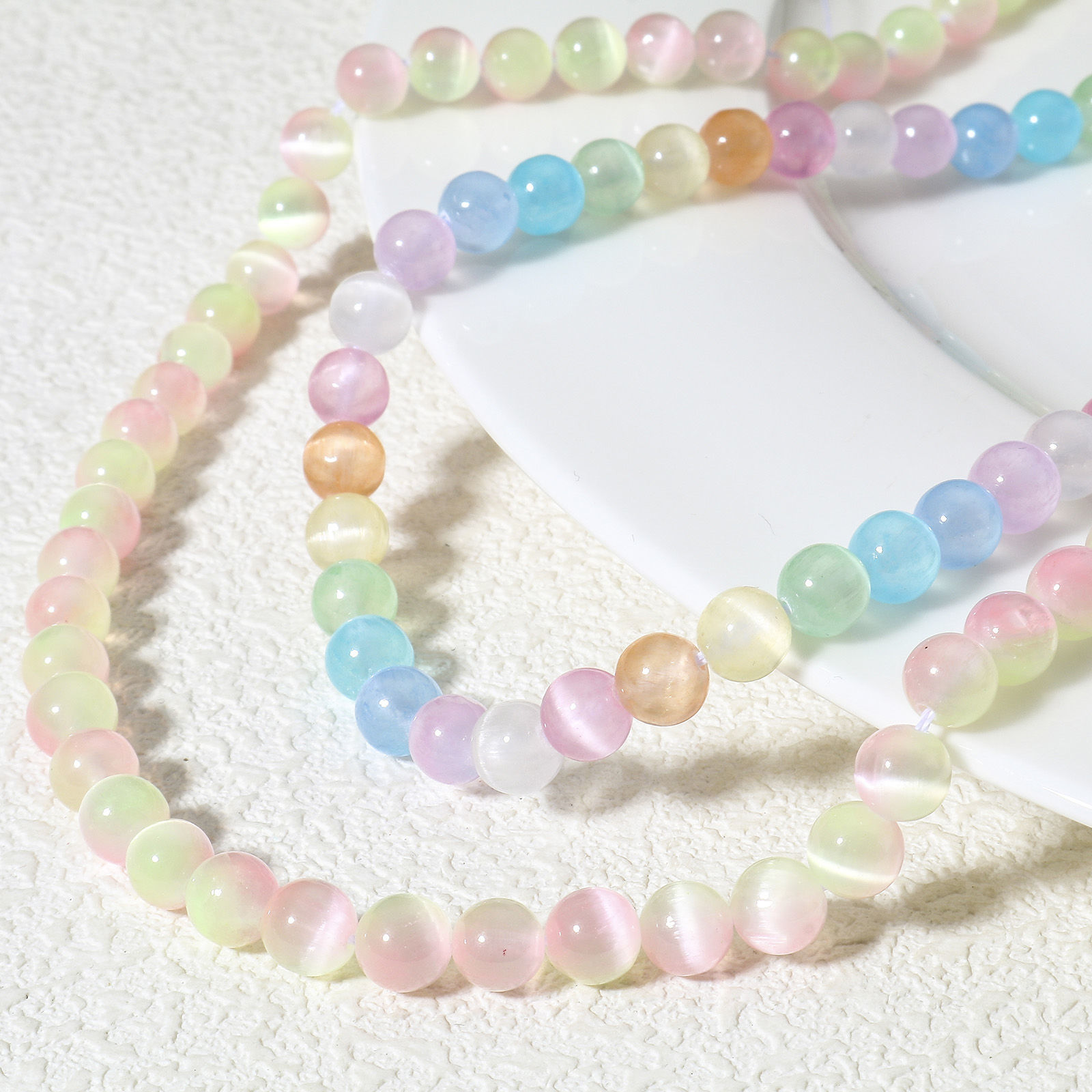 Picture of (Grade A) Cat's Eye Glass ( Natural ) Loose Beads For DIY Jewelry Making Round Multicolor About 7mm Dia.