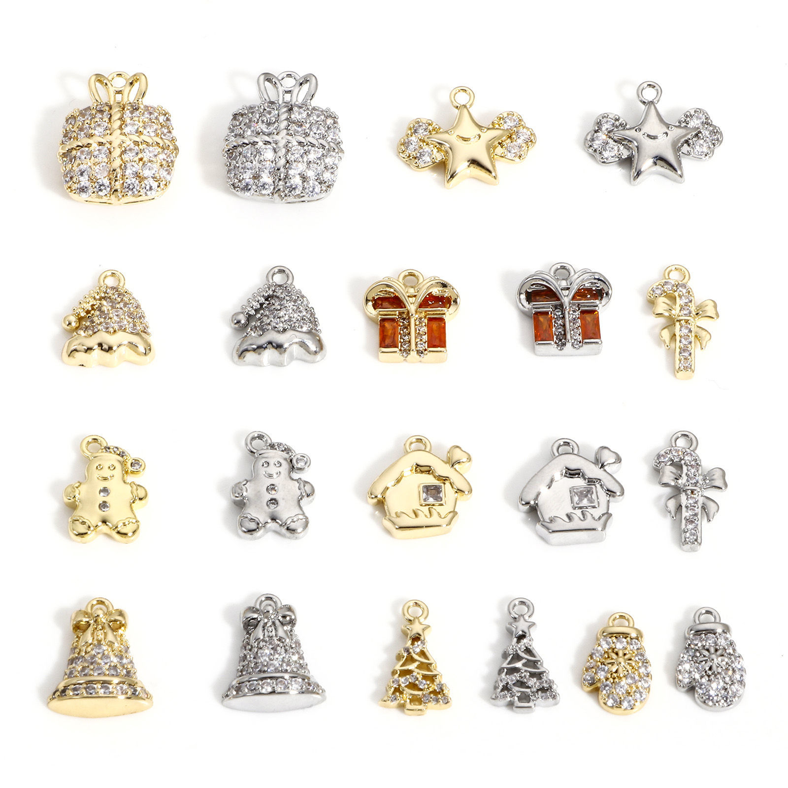 Picture of Brass Christmas Charms Real Gold Plated Clear Cubic Zirconia