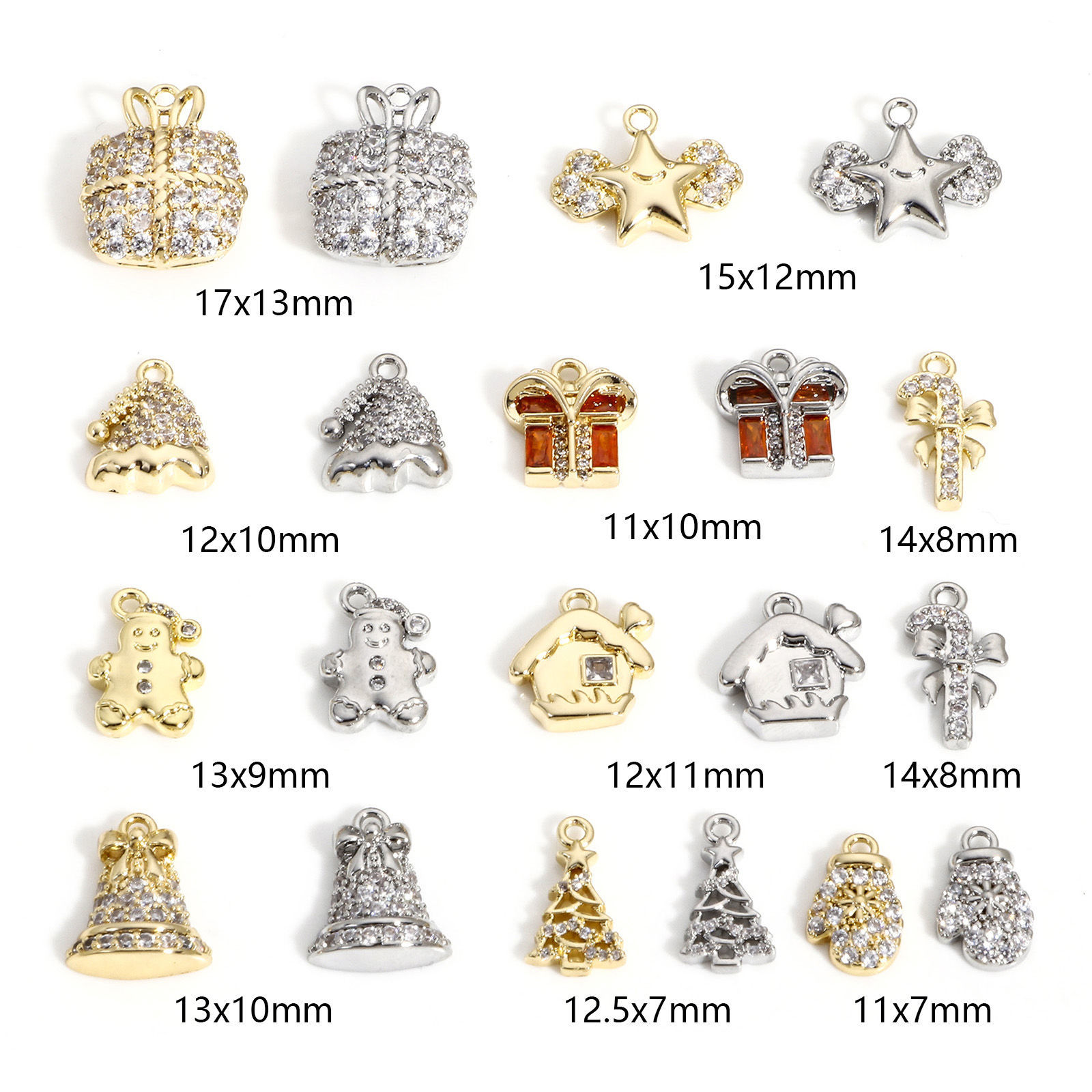 Picture of Brass Christmas Charms Real Gold Plated Clear Cubic Zirconia