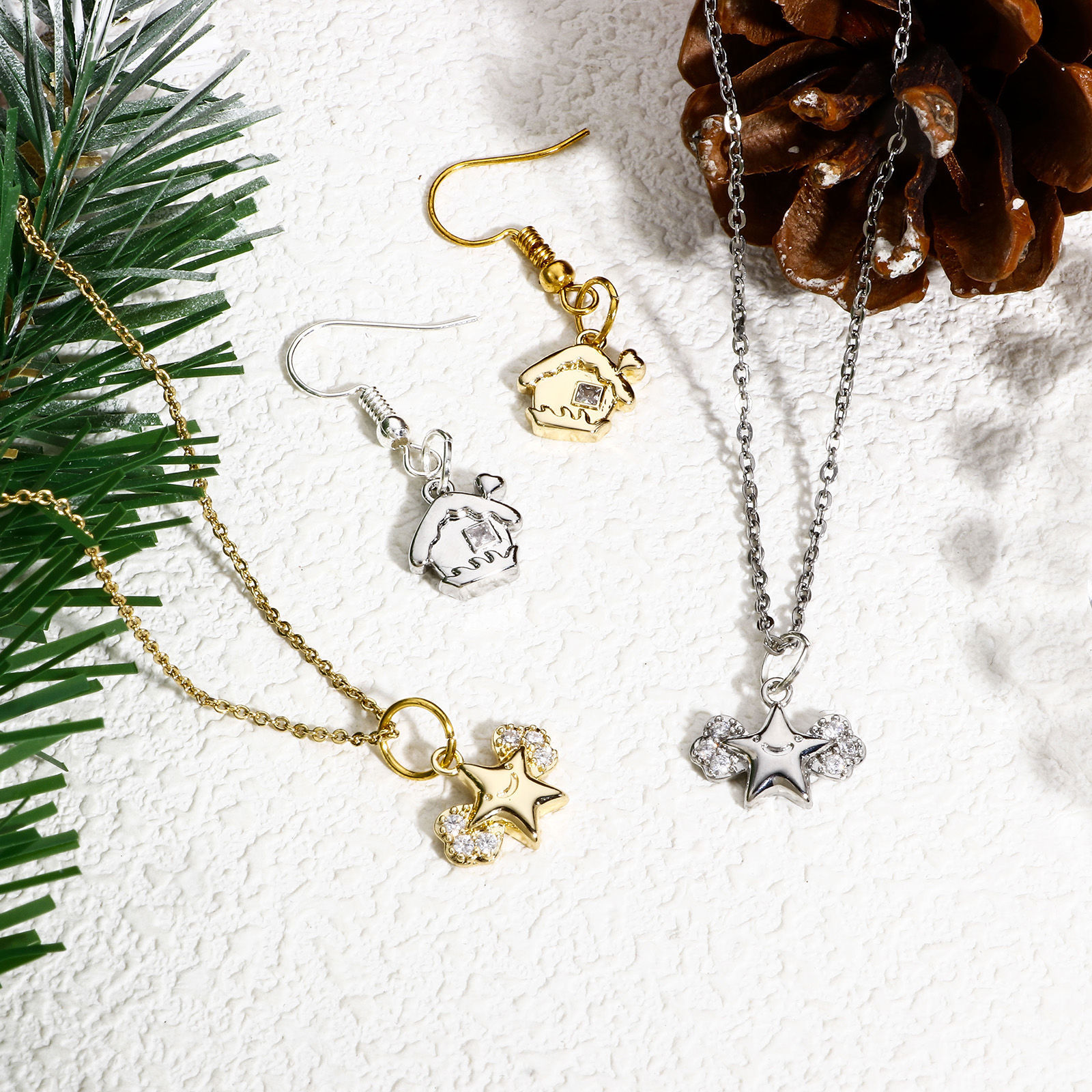 Picture of Brass Christmas Charms Real Gold Plated Clear Cubic Zirconia