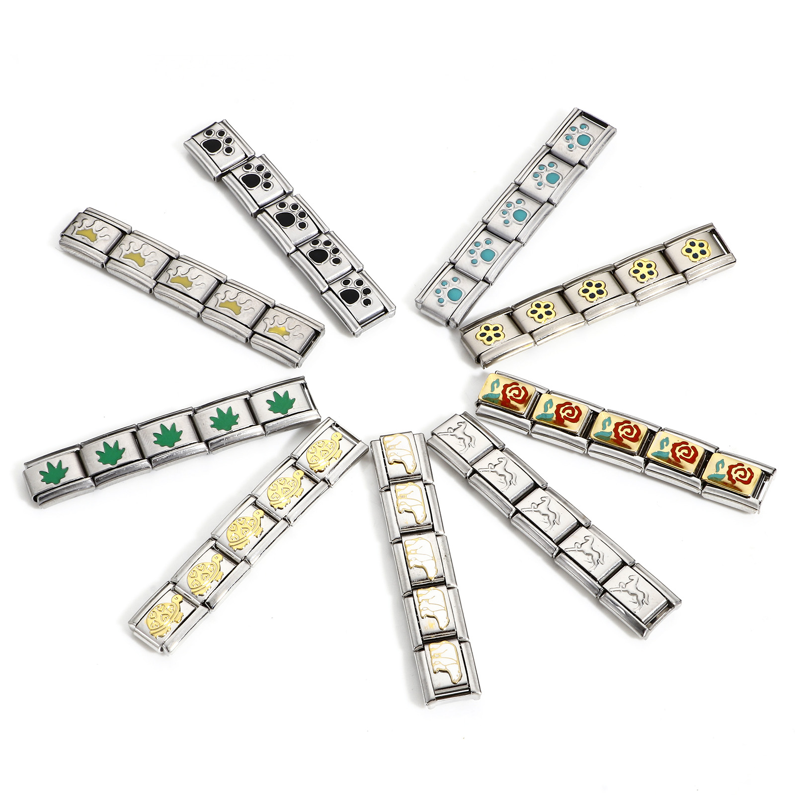 Picture of 304 Stainless Steel Italian Charm Links For DIY Bracelet Jewelry Making Silver Tone Multicolor Rectangle Enamel 10mm x 9mm