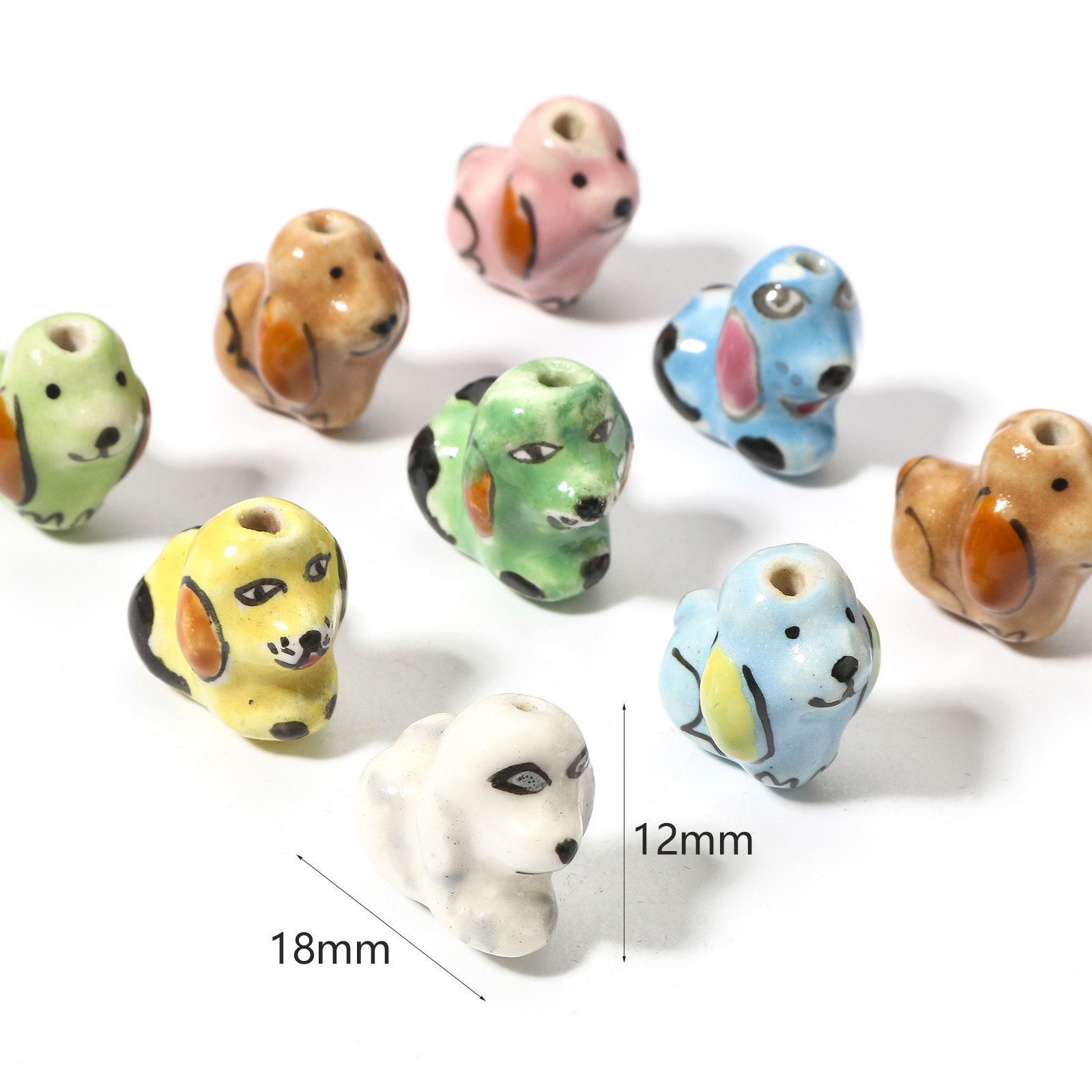 Изображение 5 ШТ Керамические Бисер для изготовления ювелирных украшений "Сделай сам Собака Разноцветный Трехмерный Примерно 18мм x 12мм, Размер Поры 1.8мм