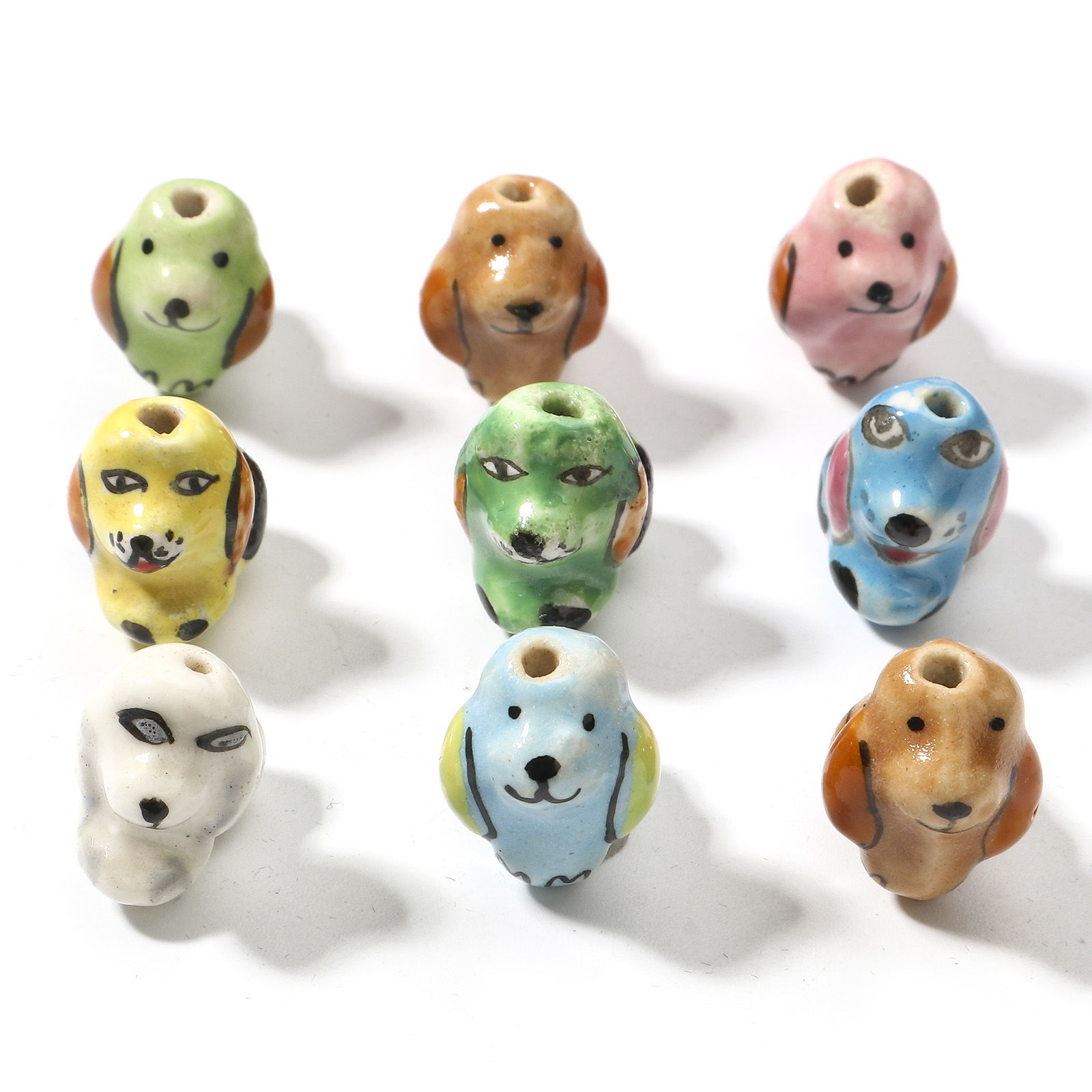 Изображение 5 ШТ Керамические Бисер для изготовления ювелирных украшений "Сделай сам Собака Разноцветный Трехмерный Примерно 18мм x 12мм, Размер Поры 1.8мм