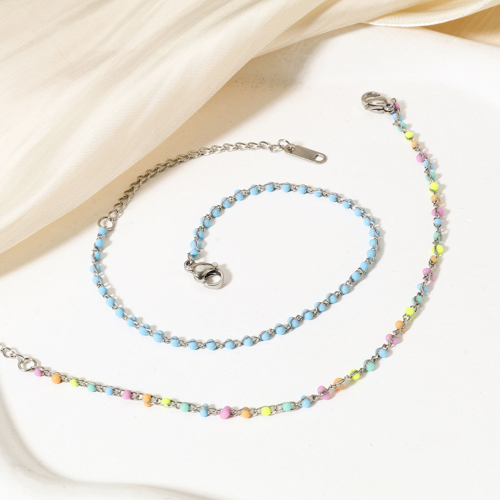 Picture of Eco-friendly Vacuum Plating 304 Stainless Steel Enamel Link Cable Chain Bracelets Gold Plated With Lobster Claw Clasp And Extender Chain 18.5cm(7 2/8") long