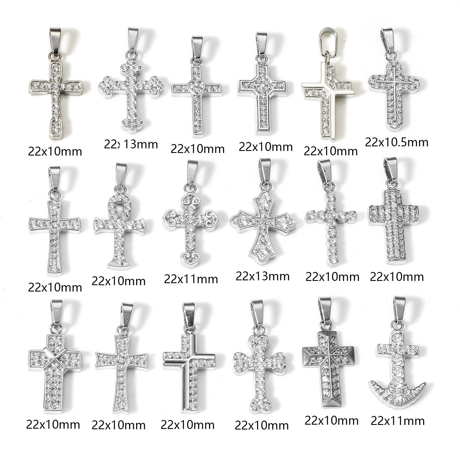 1 個 エコフレンドリー 真空メッキ 304ステンレス鋼 宗教 チャーム ペンダント クロス プラチナメッキ マイクロパヴェ の画像