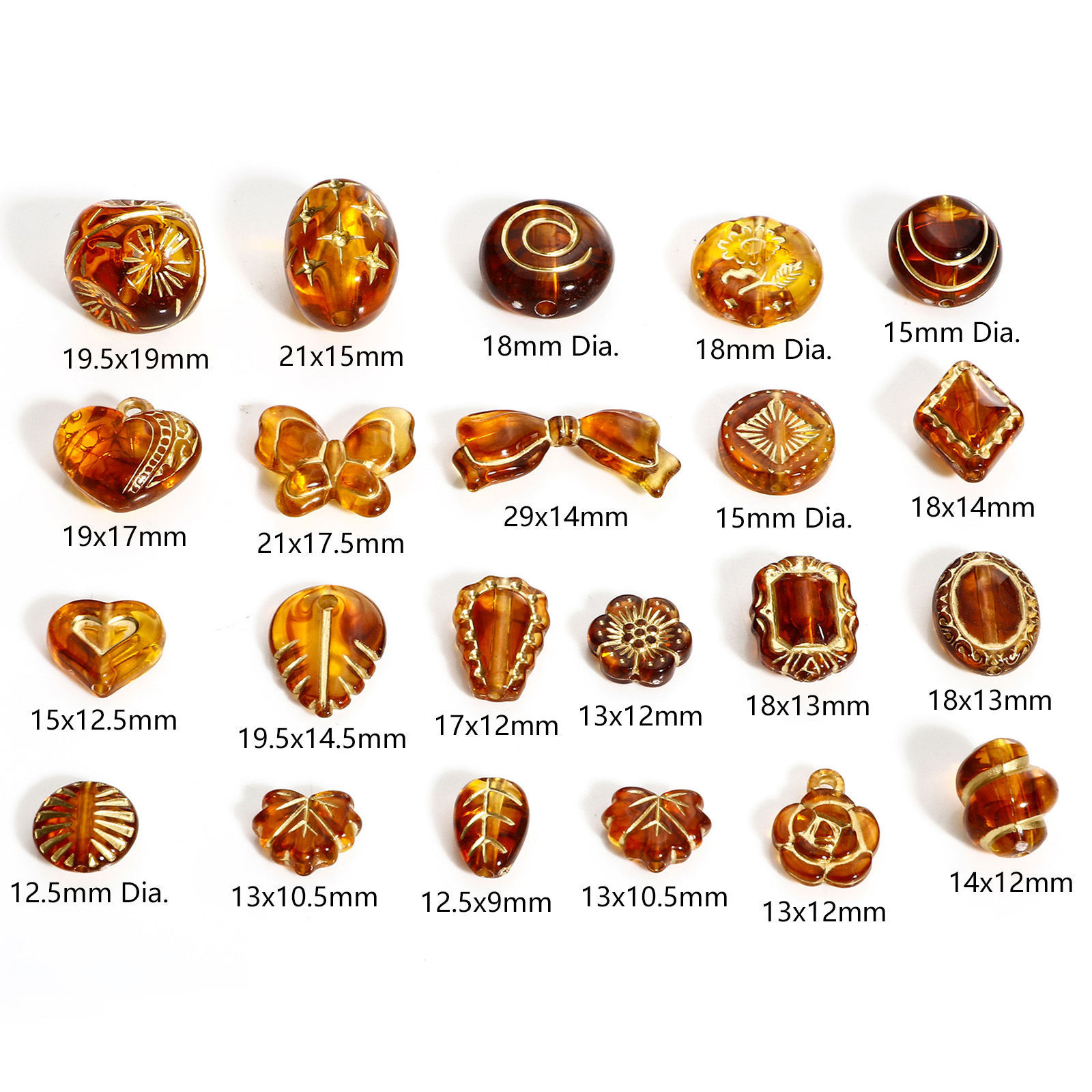 Picture of Acrylic Retro Beads For DIY Jewelry Making Amber Leaf Heart Color Plated