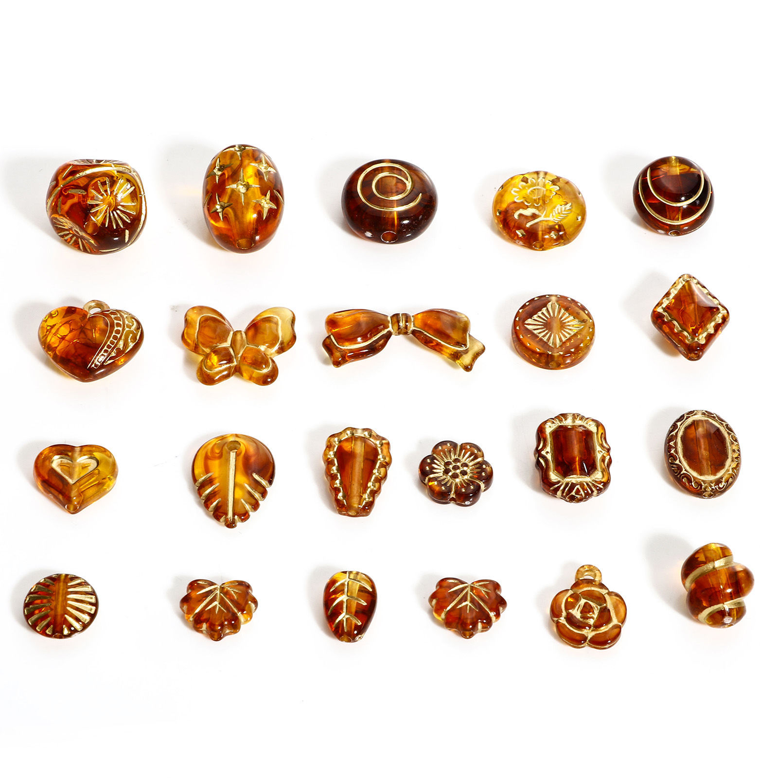 Picture of Acrylic Retro Beads For DIY Jewelry Making Amber Leaf Heart Color Plated