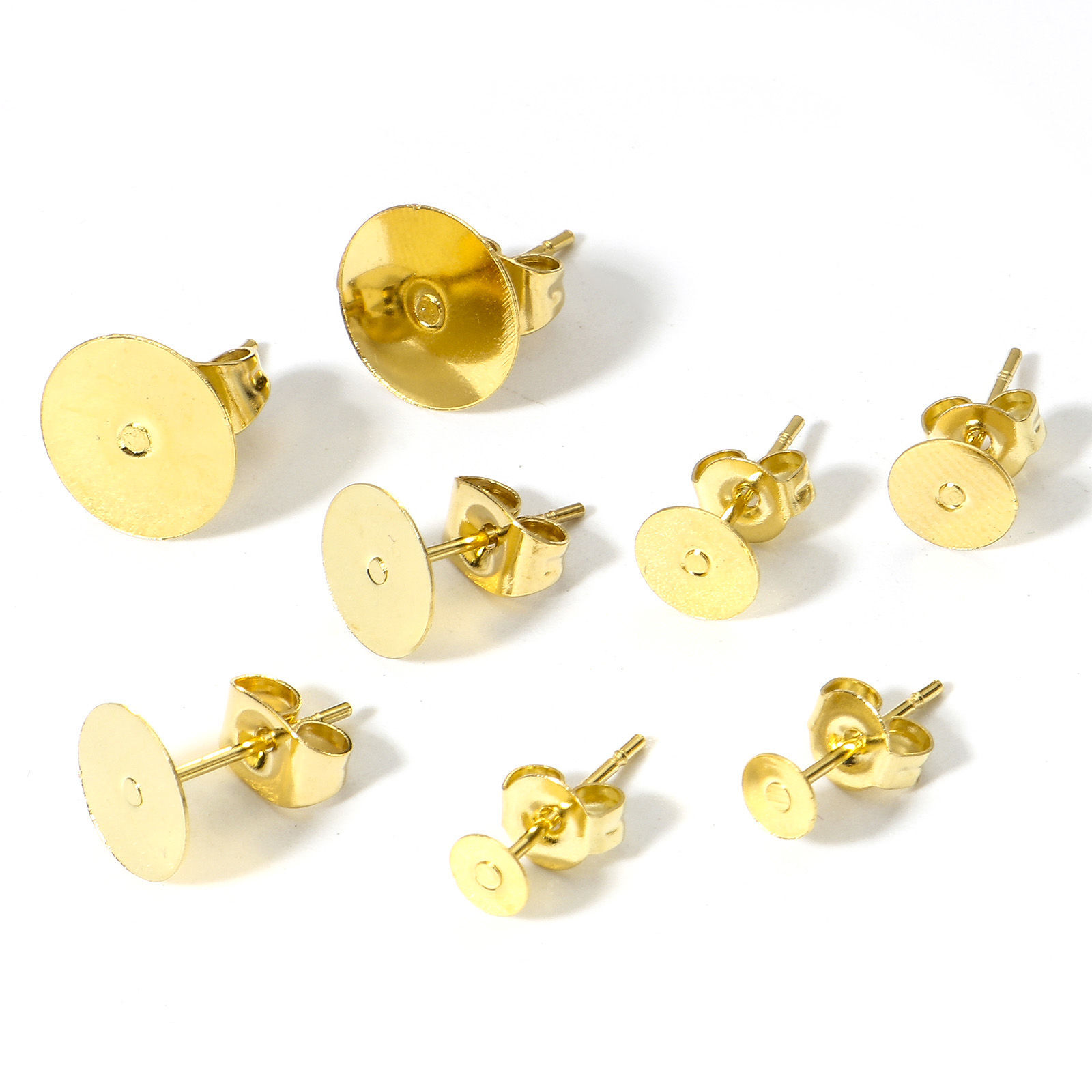 Bild von 20 Stück 304 Edelstahl Ohrstecker Ohrstecker für DIY Schmuckherstellung Zubehör Rund Vergoldet Klebbar