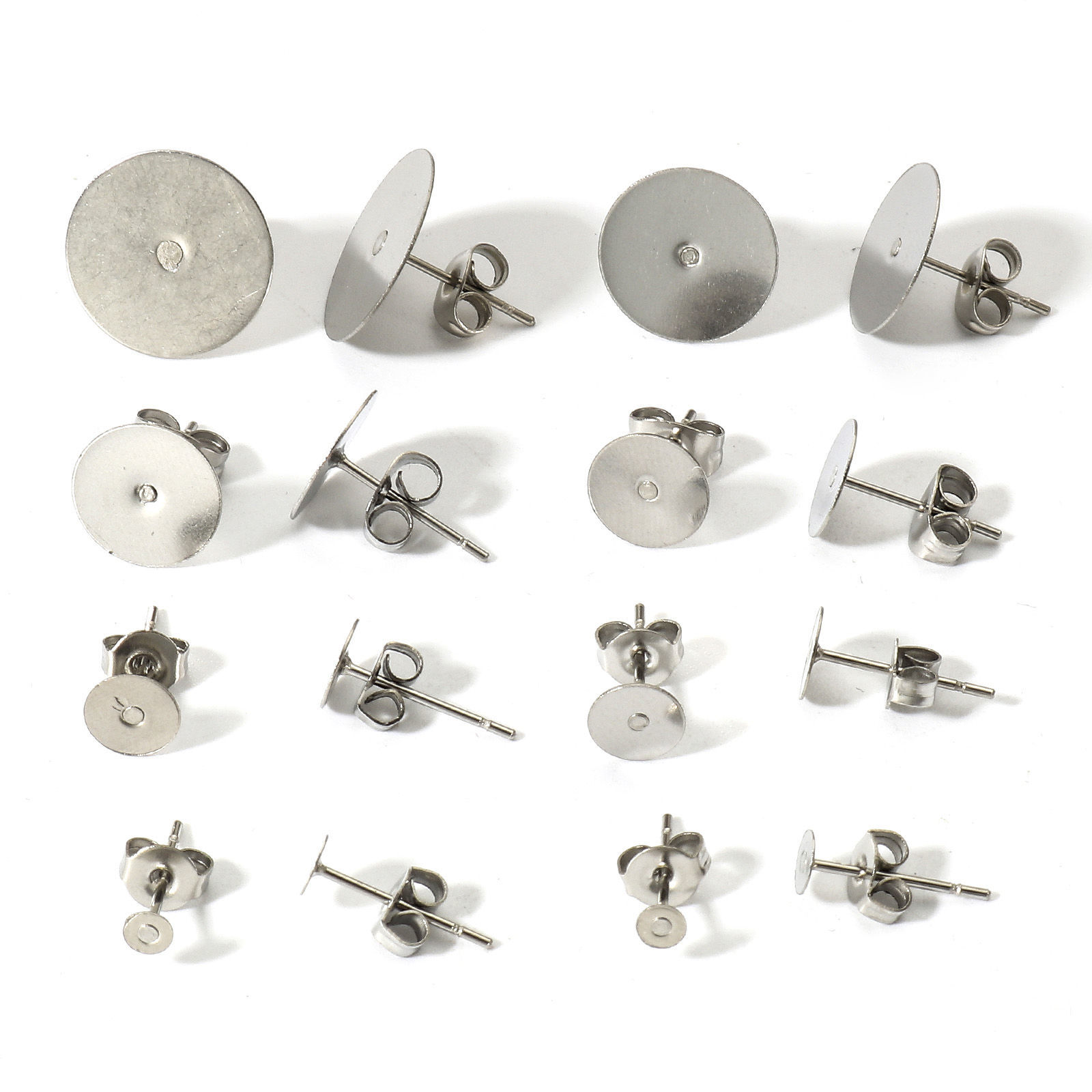 Изображение 50 ШТ 304 Нержавеющая Сталь Серьги-гвоздики для ушей для аксессуаров для изготовления ювелирных изделий своими руками Круглые Серебряный Тон Клей на