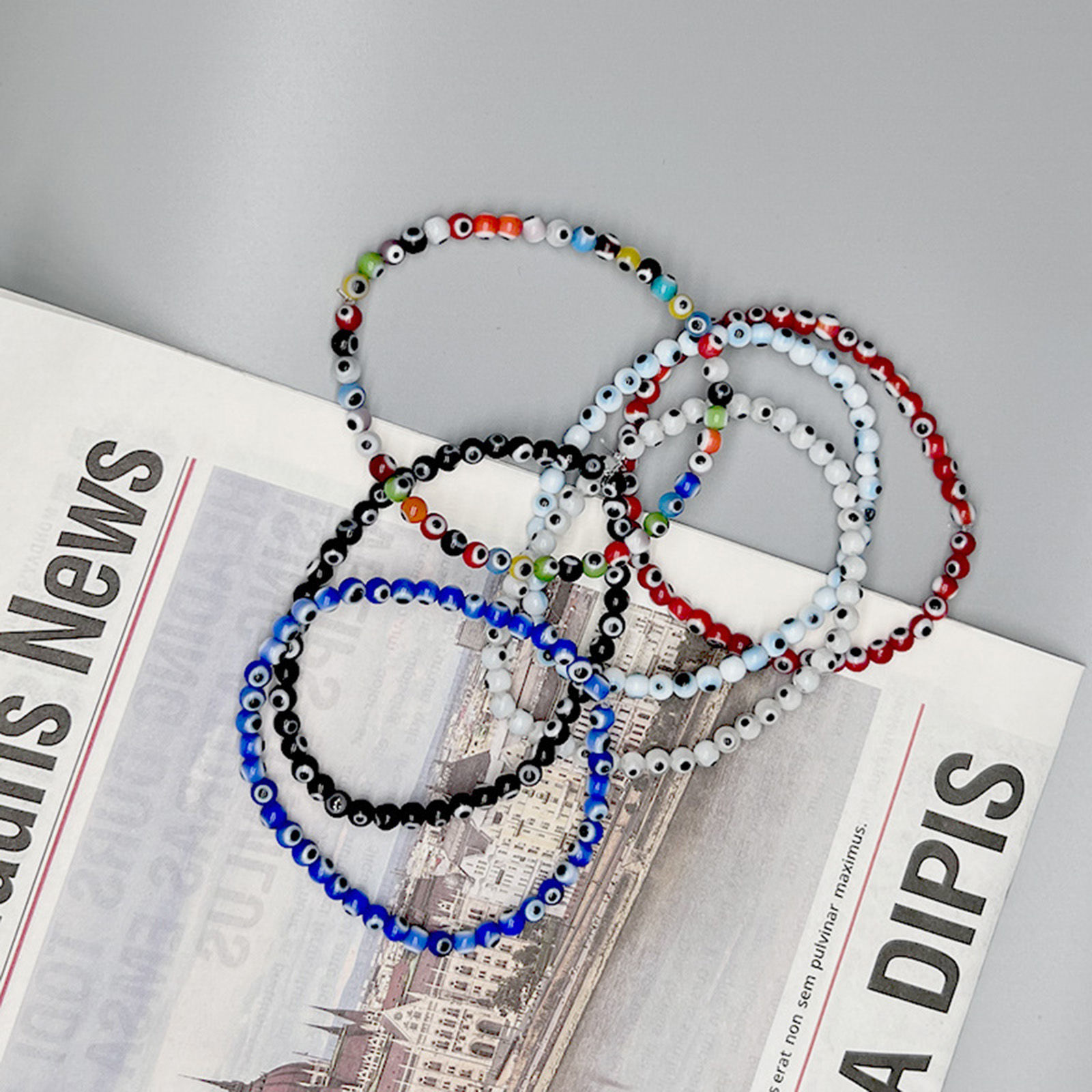Picture of Lampwork Glass Religious Dainty Bracelets Delicate Bracelets Beaded Bracelet Multicolor Evil Eye Elastic