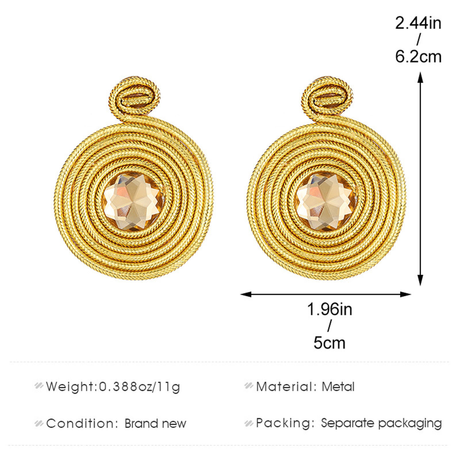 Imagen de 1 Par Retro Pendientes Ronda Hélice Multicolor Rhinestone
