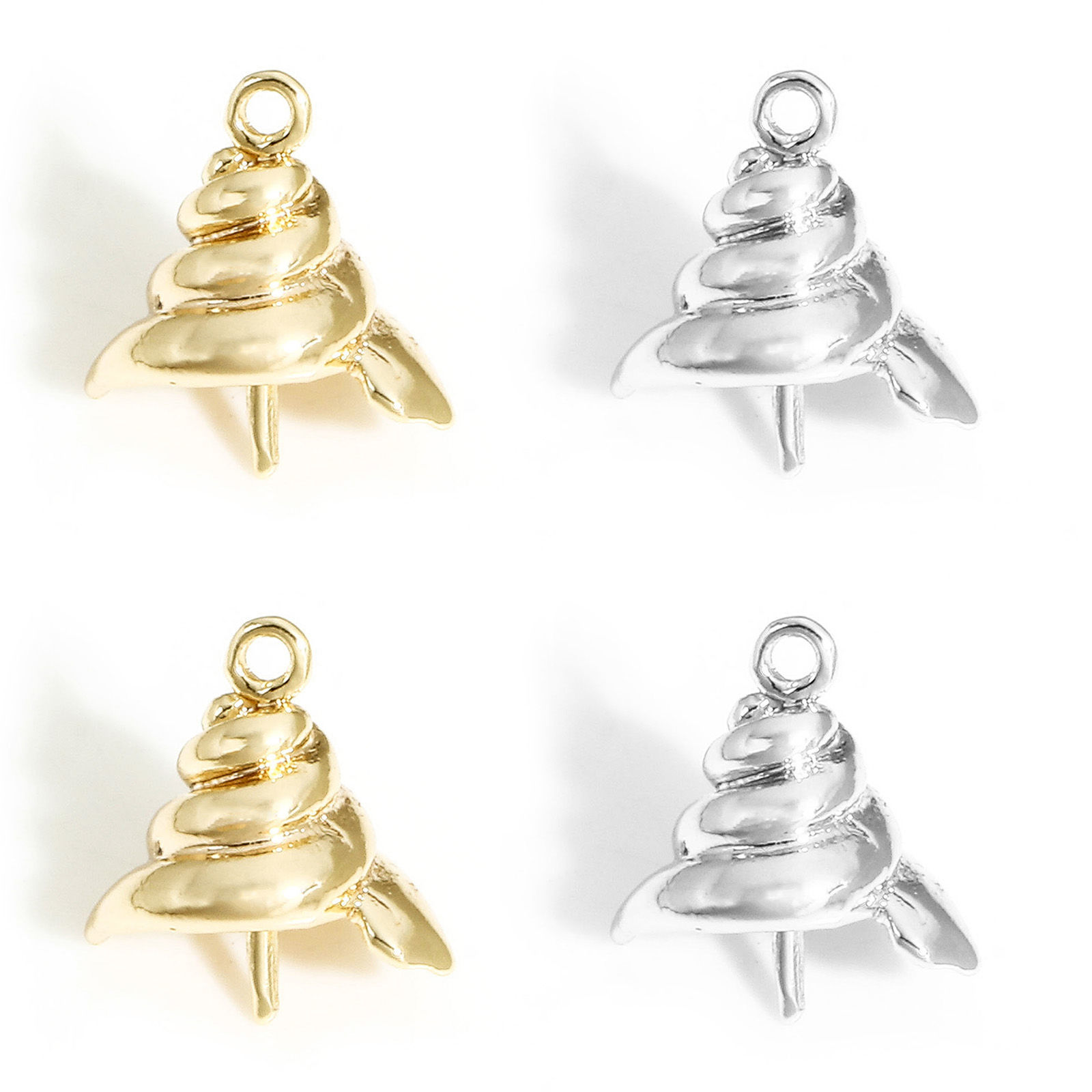 Picture of Brass Pearl Pendant Connector Bail Pin Cap Real Gold Plated Conch/ Sea Snail 11mm x 11mm