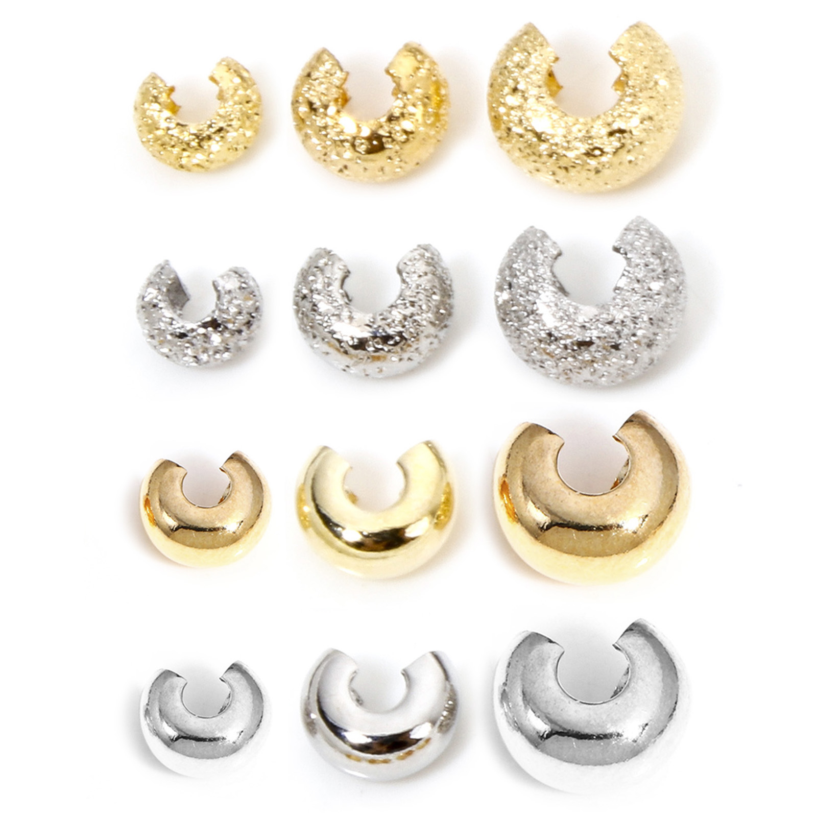 Picture of Eco-friendly Brass Knot Cover Crimp Beads For DIY Jewelry Making Findings C Shape Real Gold Plated Open