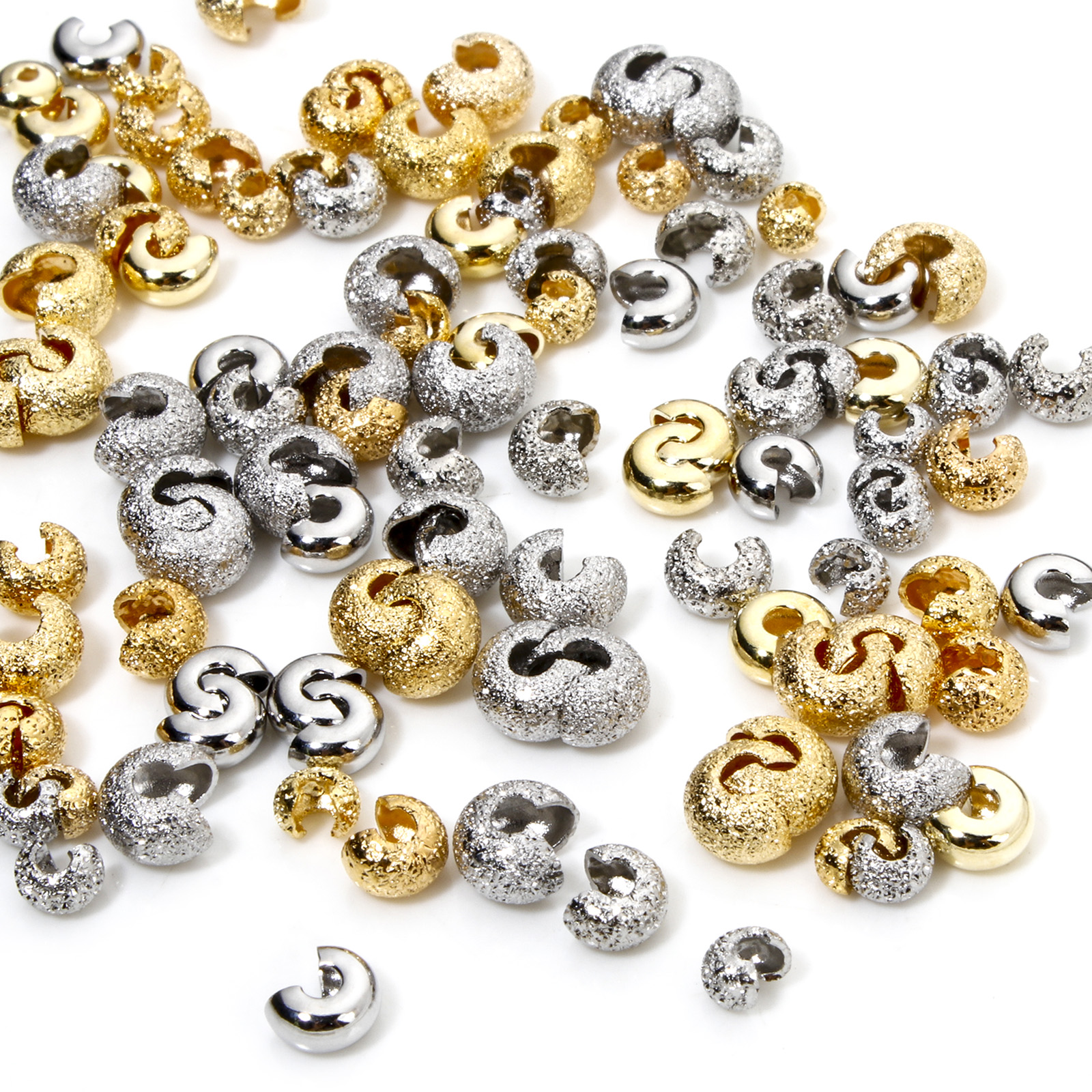Picture of Eco-friendly Brass Knot Cover Crimp Beads For DIY Jewelry Making Findings C Shape Real Gold Plated Open