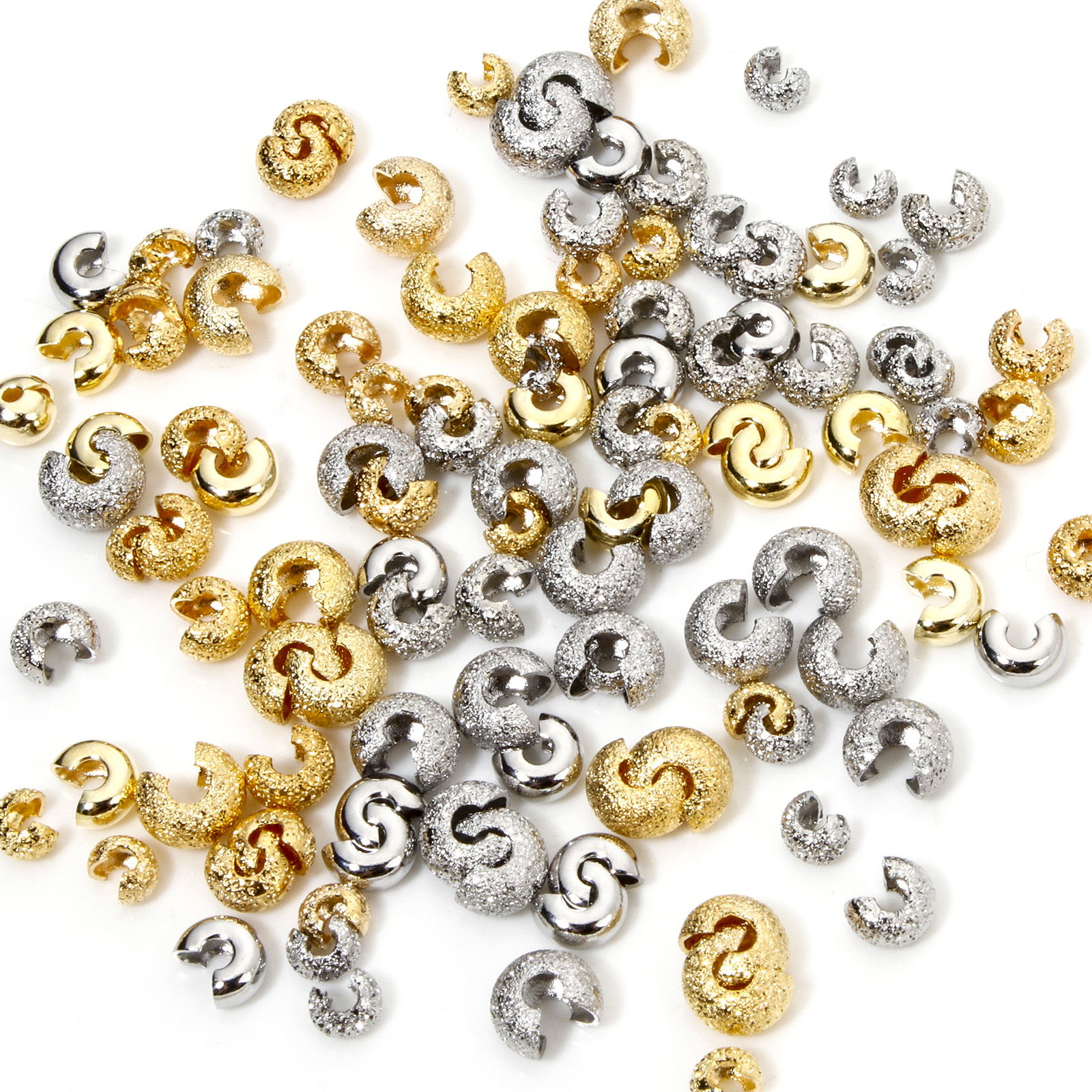 Picture of Eco-friendly Brass Knot Cover Crimp Beads For DIY Jewelry Making Findings C Shape Real Gold Plated Open