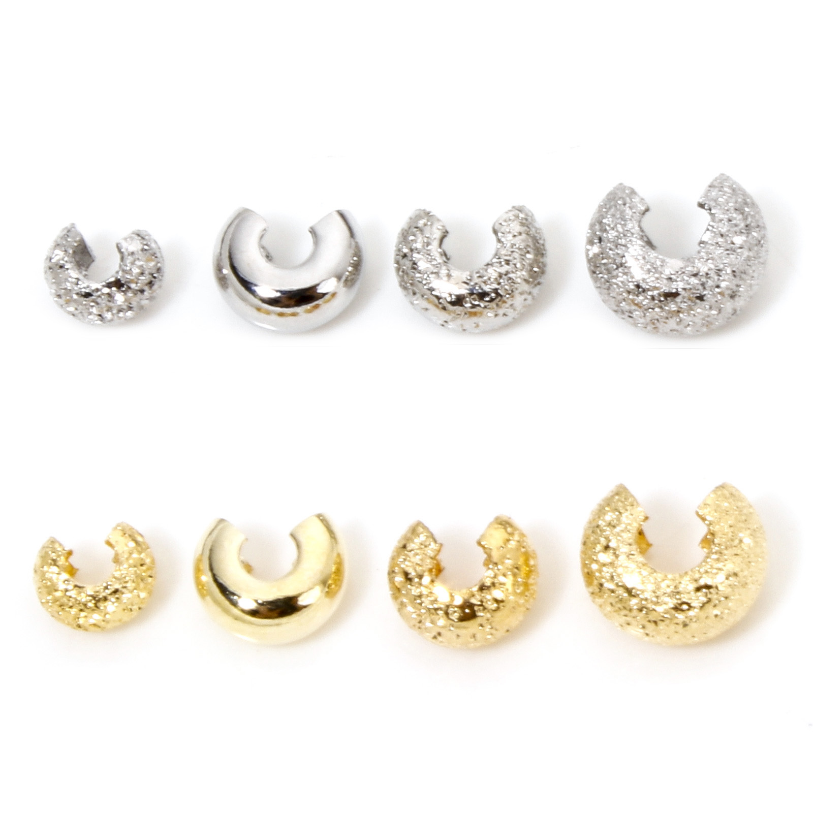 Picture of Eco-friendly Brass Knot Cover Crimp Beads For DIY Jewelry Making Findings C Shape Real Gold Plated Open