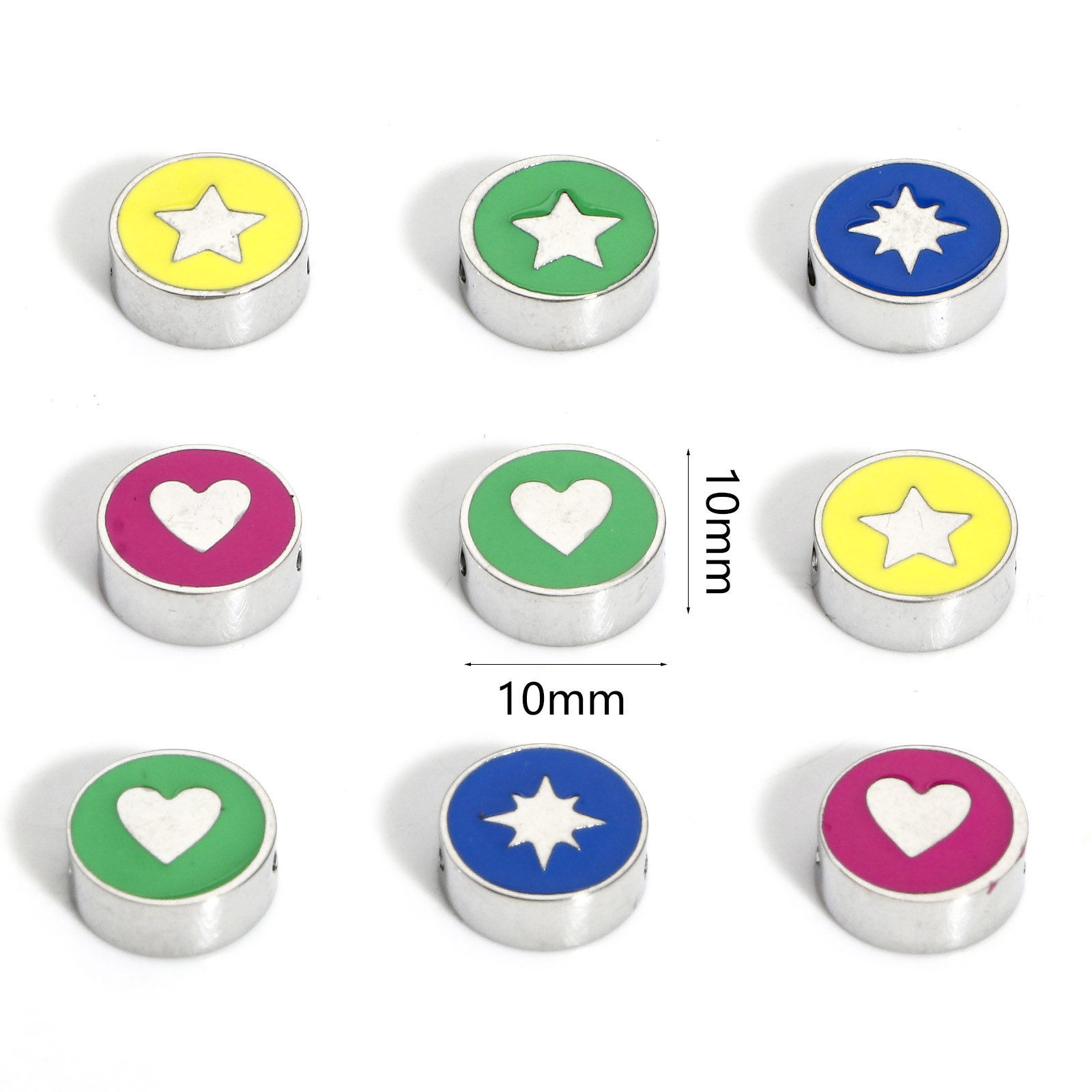 Bild von 1 Stück 304 Edelstahl Stilvoll Perlen für die DIY-Schmuckherstellung Rund Silberfarbe Bunt Herz Emaille