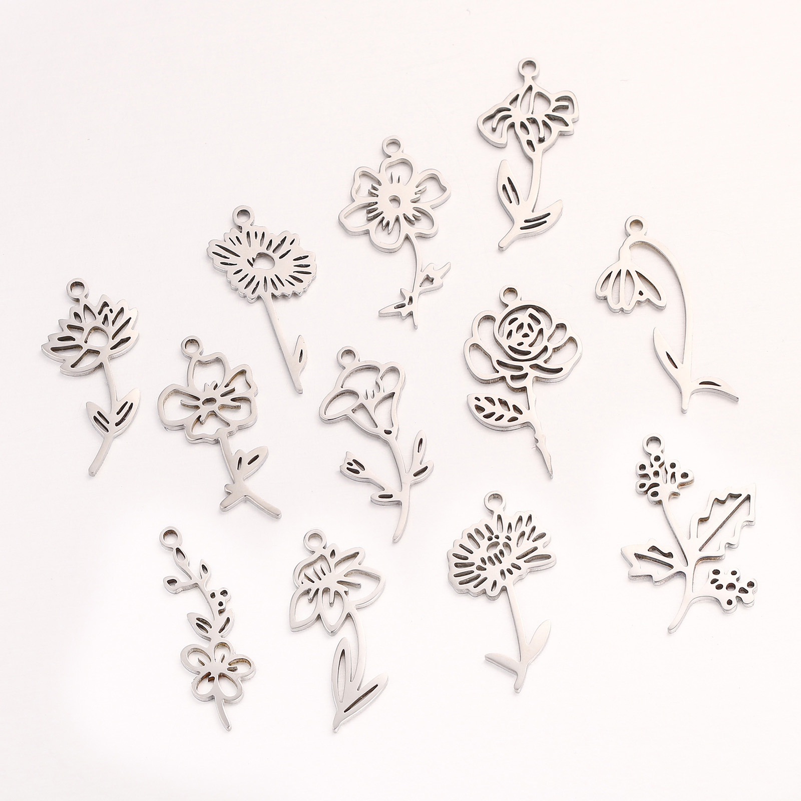 Bild von 1 Stück 304 Edelstahl Geburtsmonat Blume Charms Hohl 10mm x 20mm