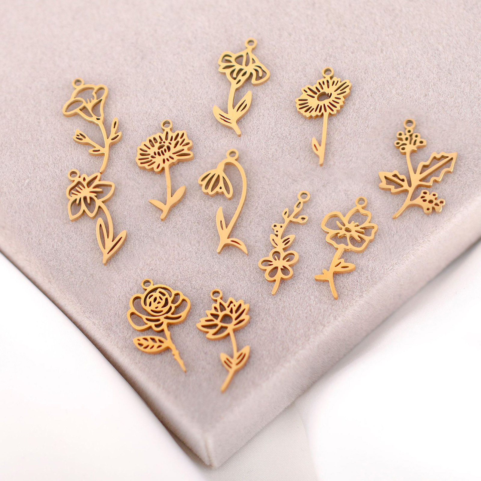 Bild von 1 Stück 304 Edelstahl Geburtsmonat Blume Charms Hohl 10mm x 20mm