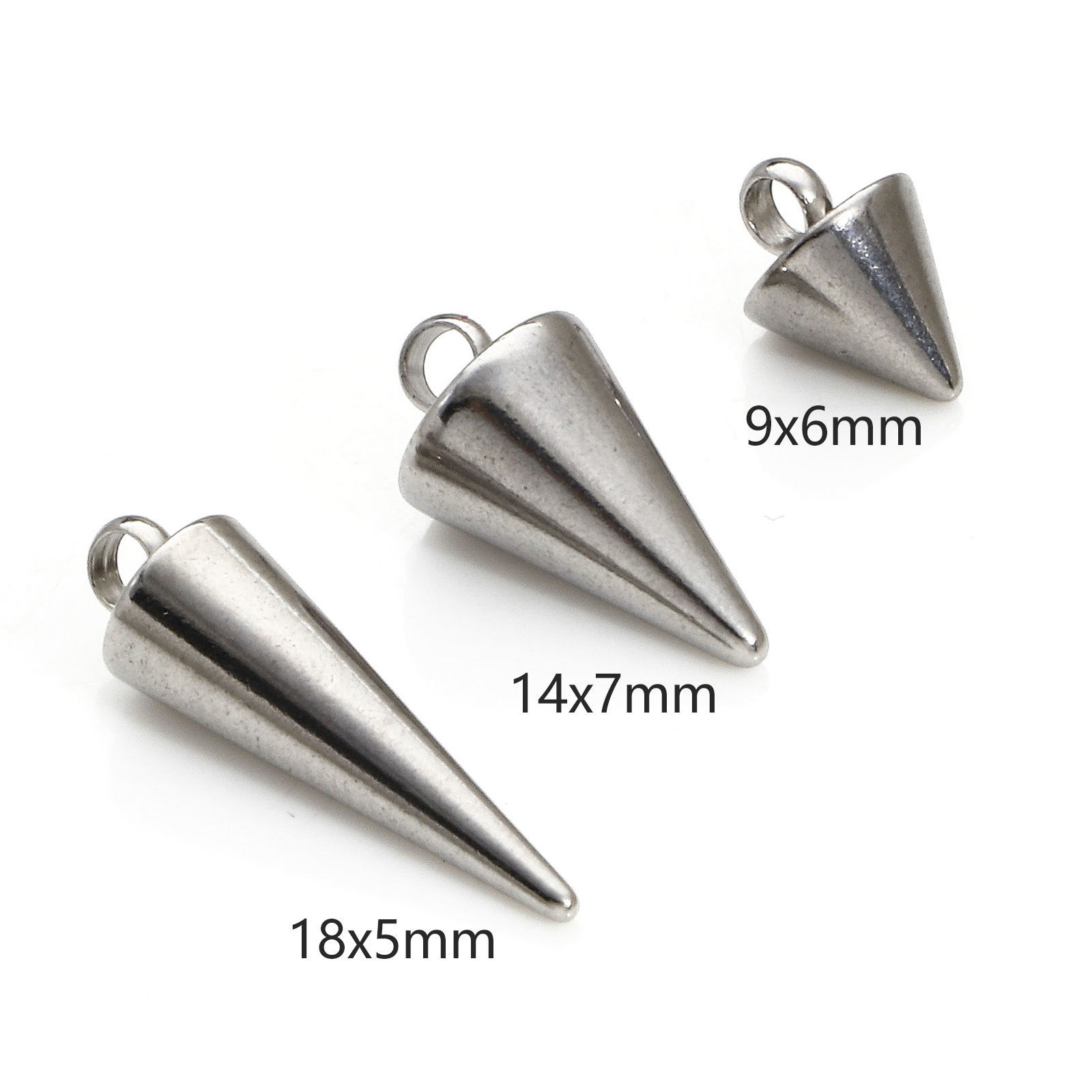 Bild von 10 Stück 304 Edelstahl Charms Kegel Silberfarbe