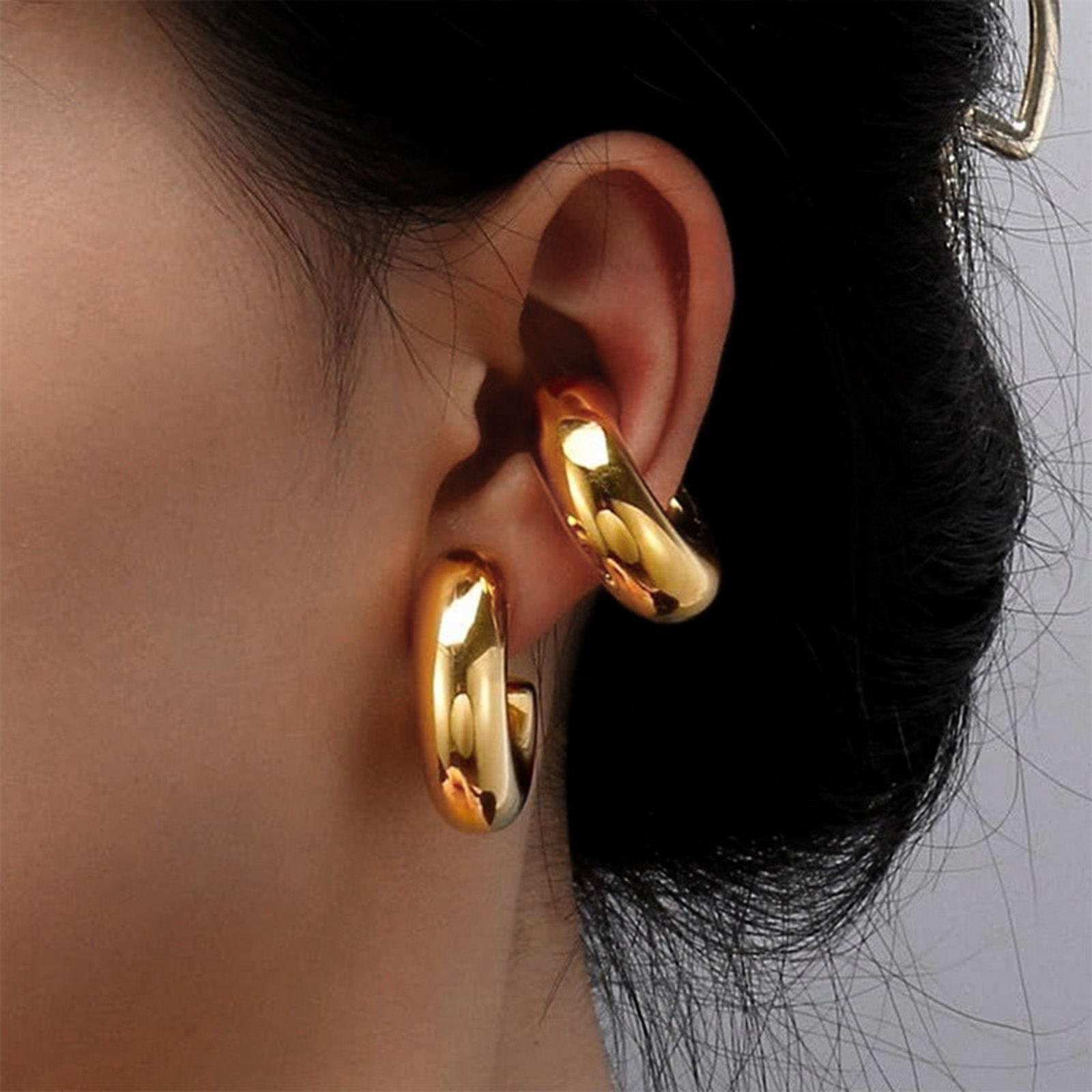 Picture of Eco-friendly Vacuum Plating Simple & Casual Hip-Hop 304 Stainless Steel C Shape Hollow Non Piercing Clip-on Earrings Unisex Party